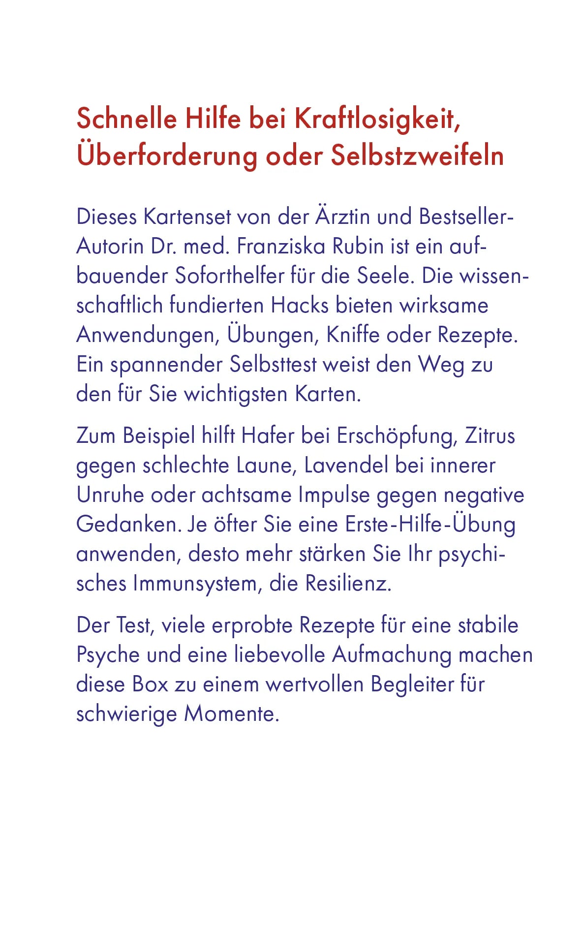 Buchrückseite von 'Die Erste-Hilfe-Box für die Seele' mit Klappentext - Taschenbuch
