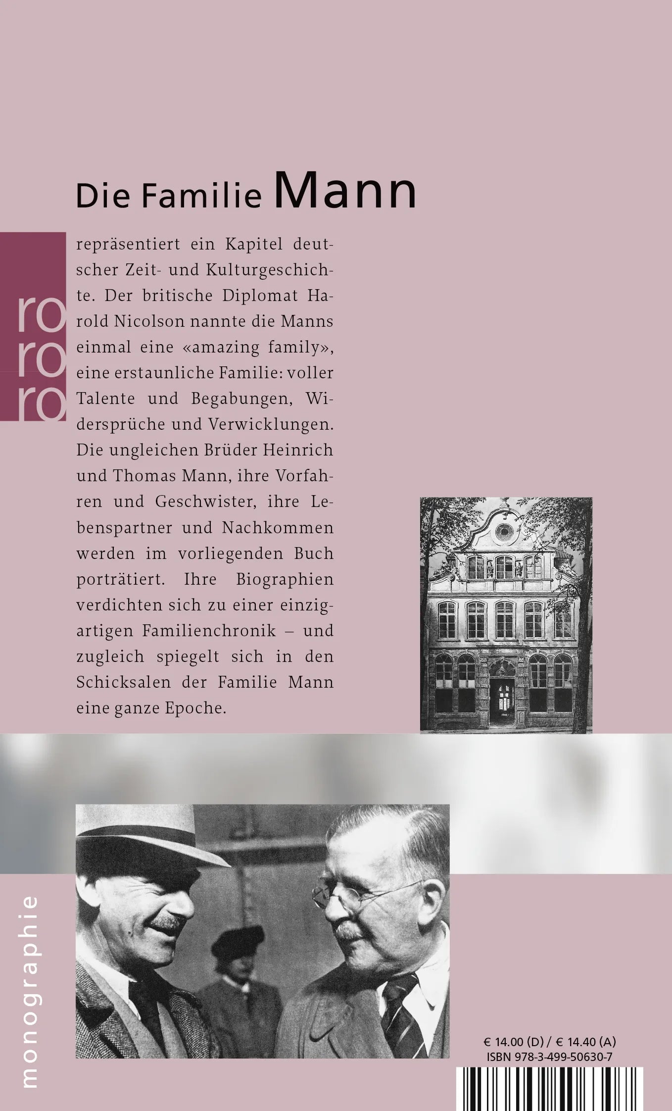 Buchrückseite von 'Die Familie Mann' mit Klappentext - Taschenbuch