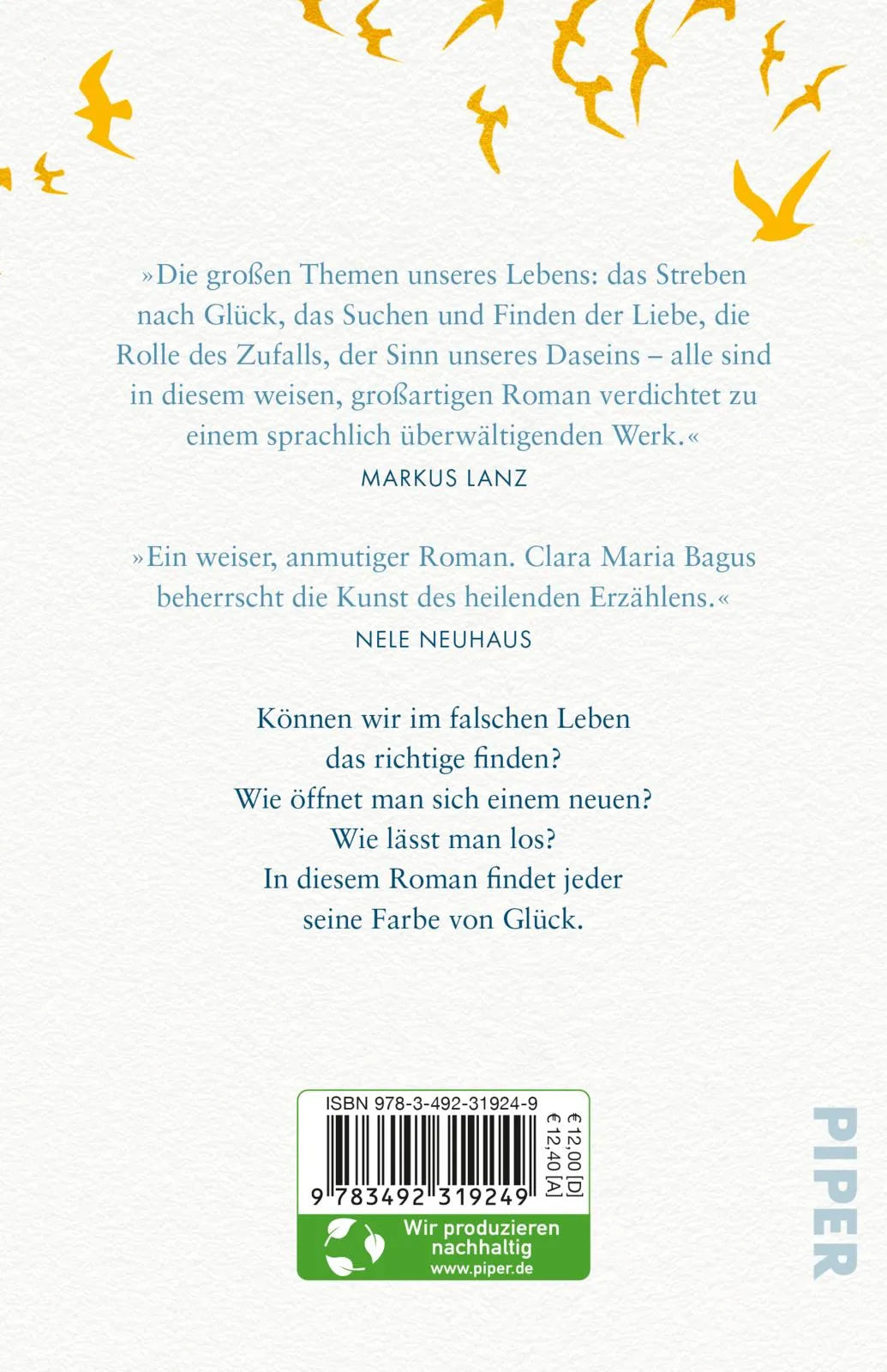 Buchrückseite von 'Die Farbe von Glück' mit Klappentext - Taschenbuch