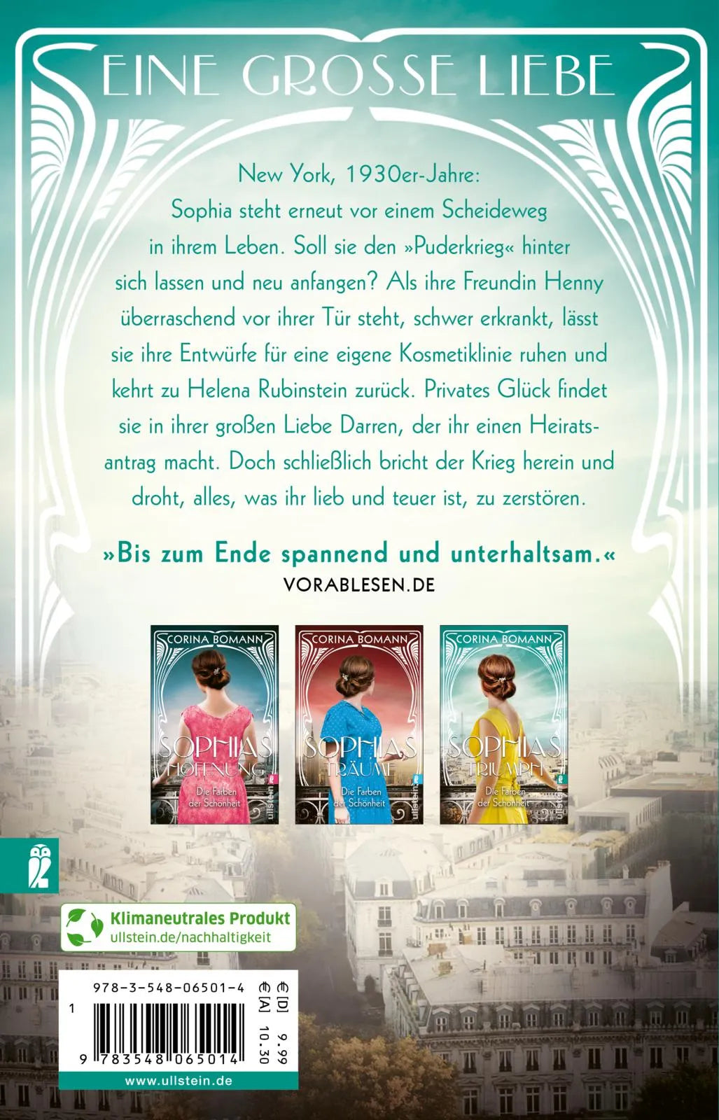 Buchrückseite von 'Die Farben der Schönheit – Sophias Triumph' mit Klappentext - Taschenbuch