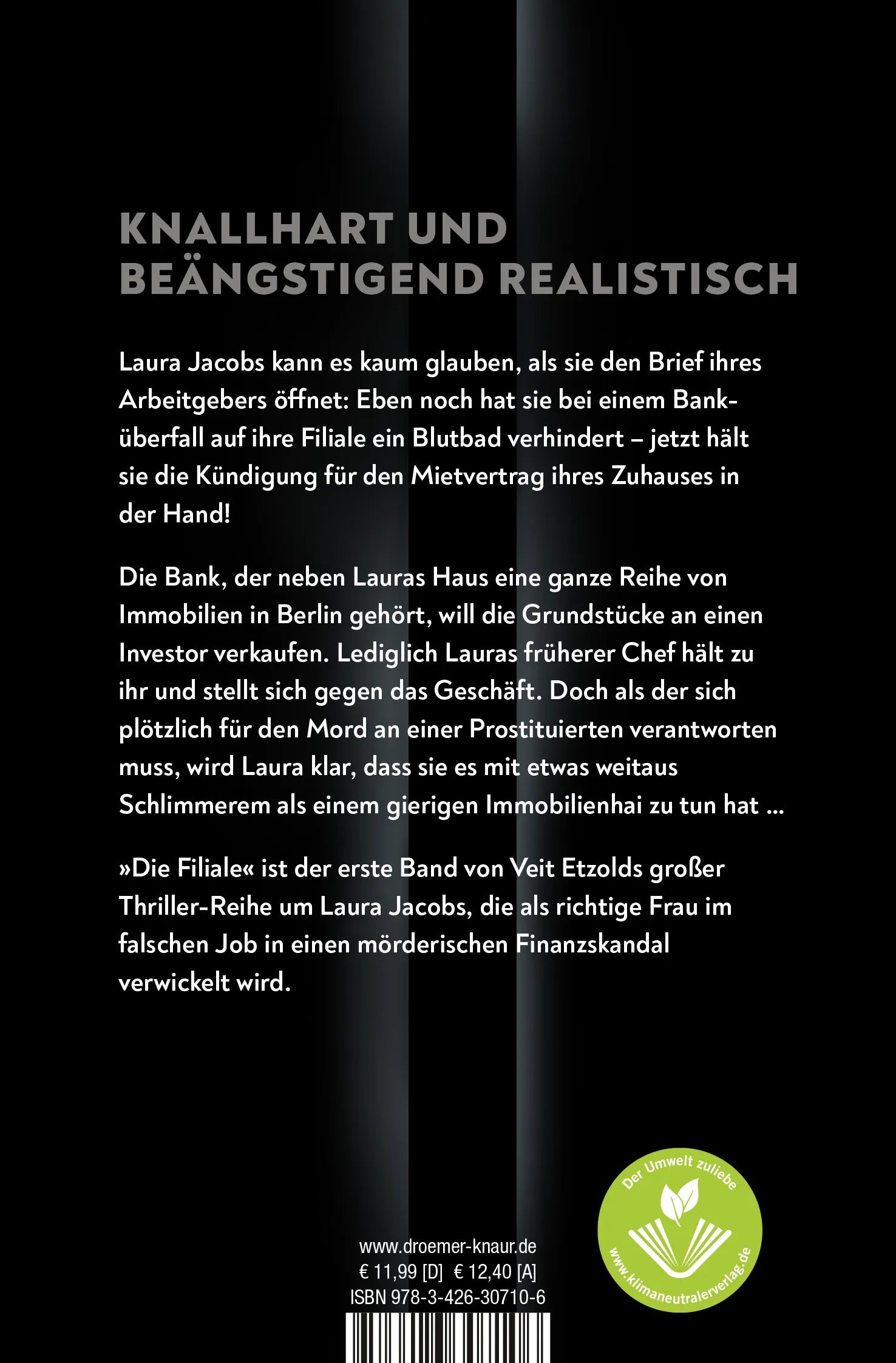 Buchrückseite von 'Die Filiale' mit Klappentext - Taschenbuch