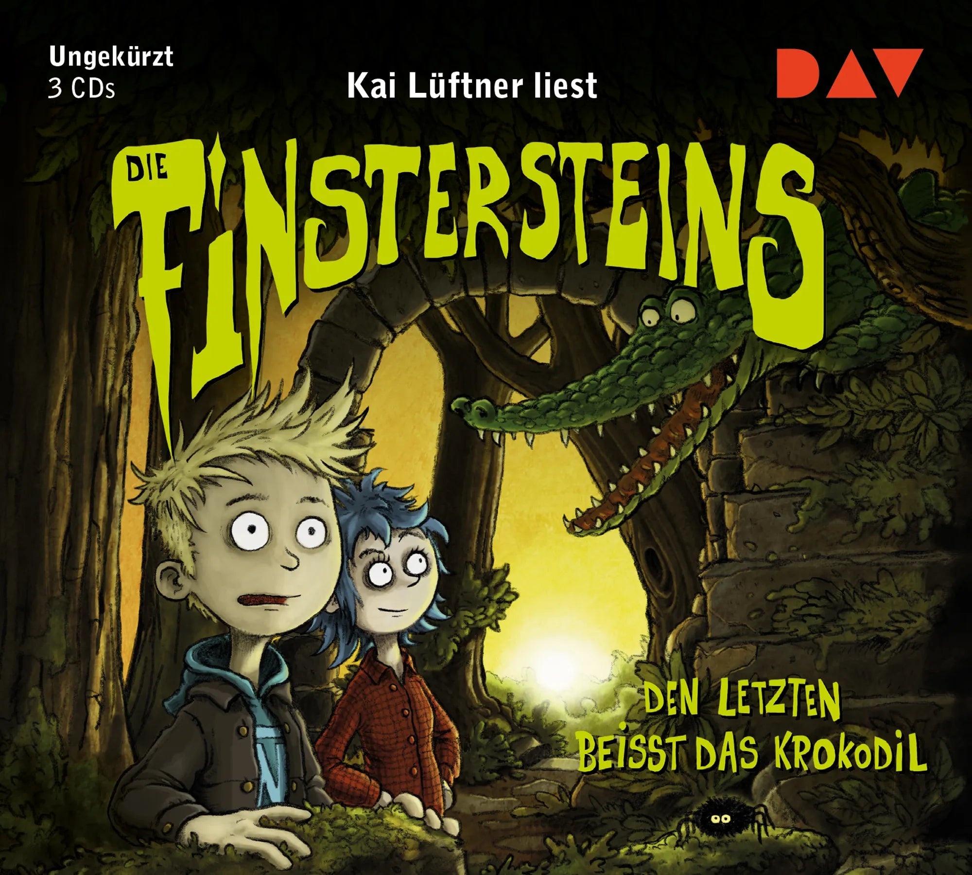 Buchcover von 'Die Finstersteins – Teil 3: Den Letzten beißt das Krokodil!' - Hörbuch (CD) von Kai Lüftner