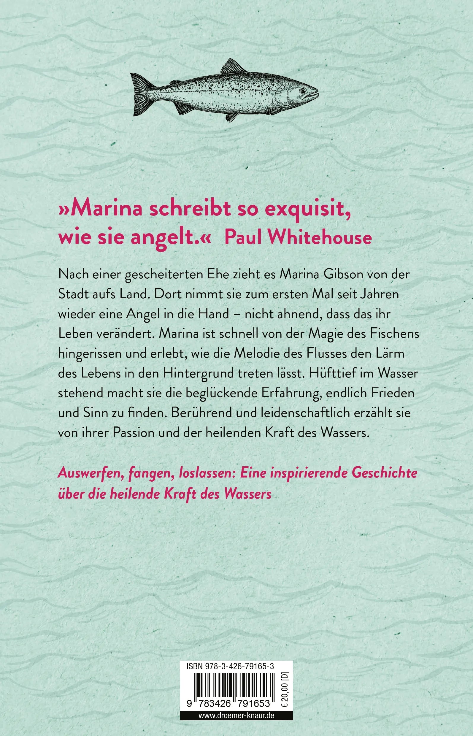 Buchrückseite von 'Die Fliegenfischerin' mit Klappentext - Paperback