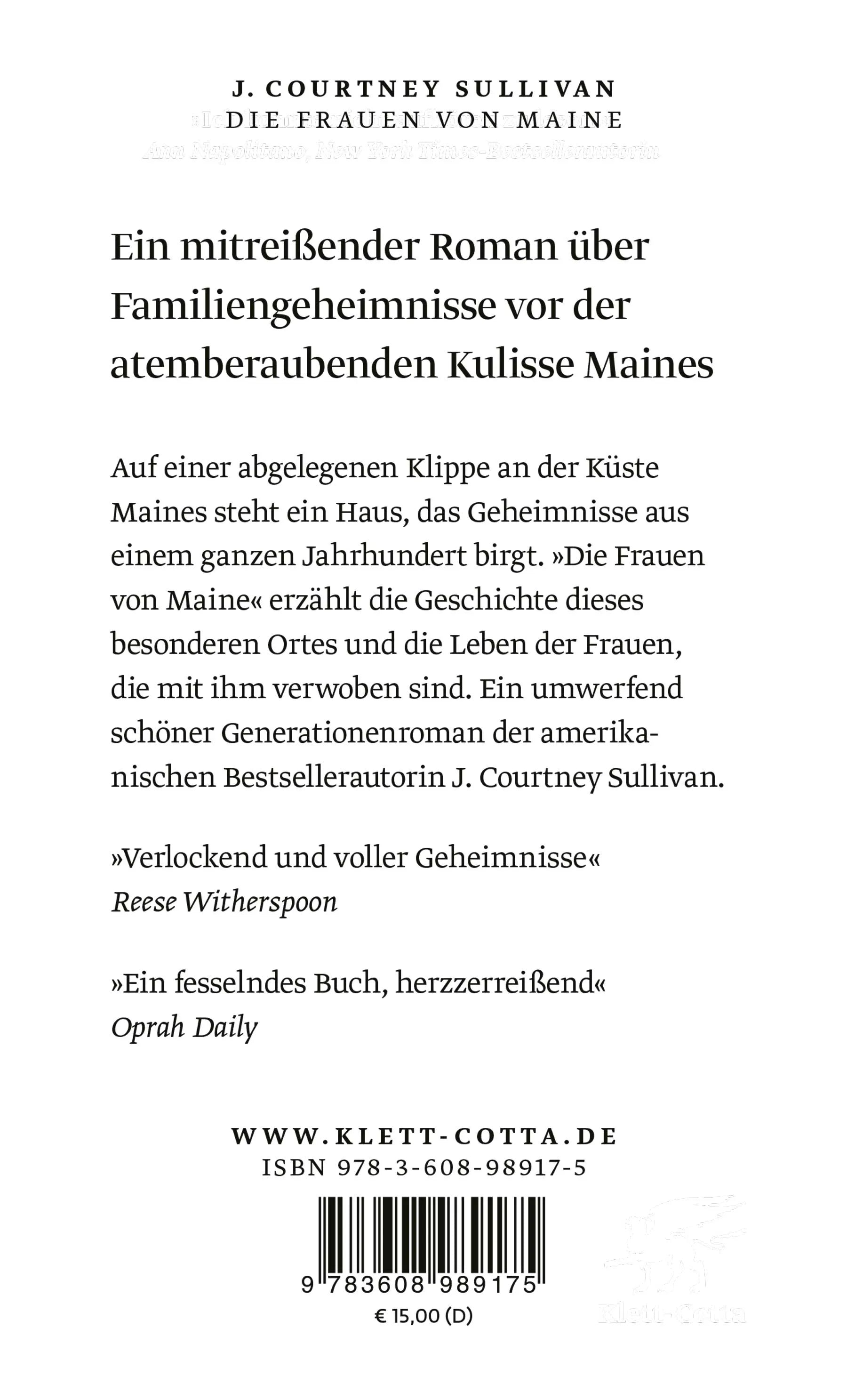 Buchrückseite von 'Die Frauen von Maine' mit Klappentext - Taschenbuch