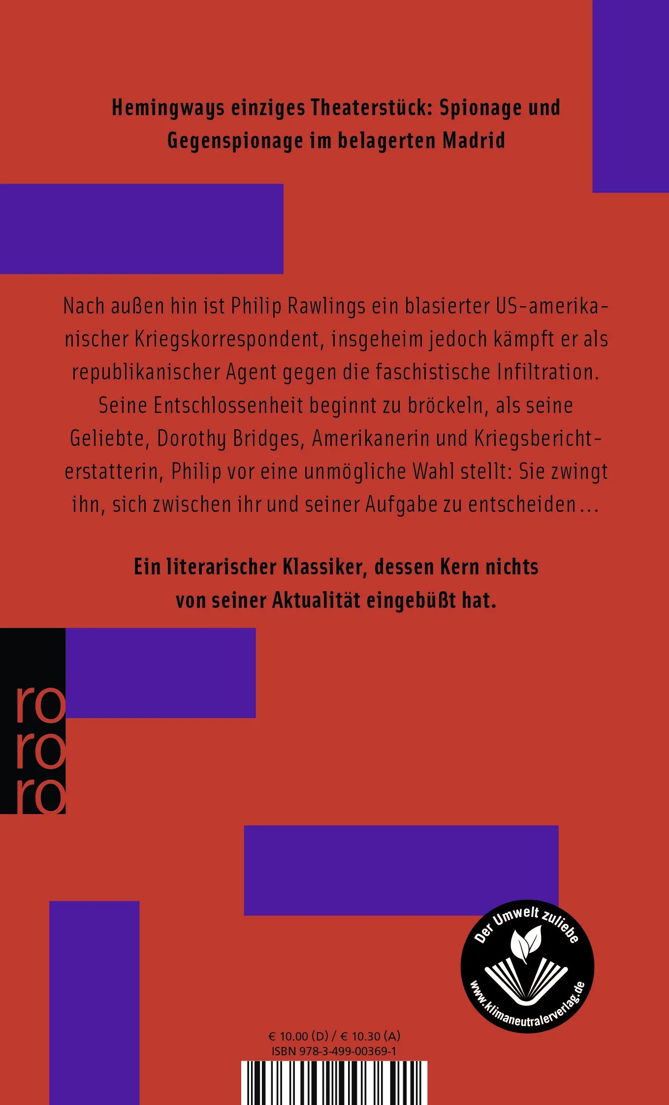 Buchrückseite von 'Die fünfte Kolonne' mit Klappentext - Taschenbuch