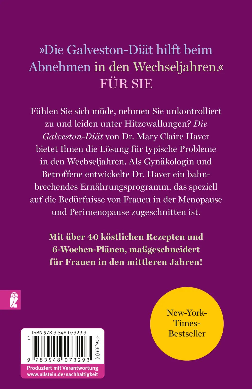Buchrückseite von 'Die Galveston-Diät' mit Klappentext - Taschenbuch