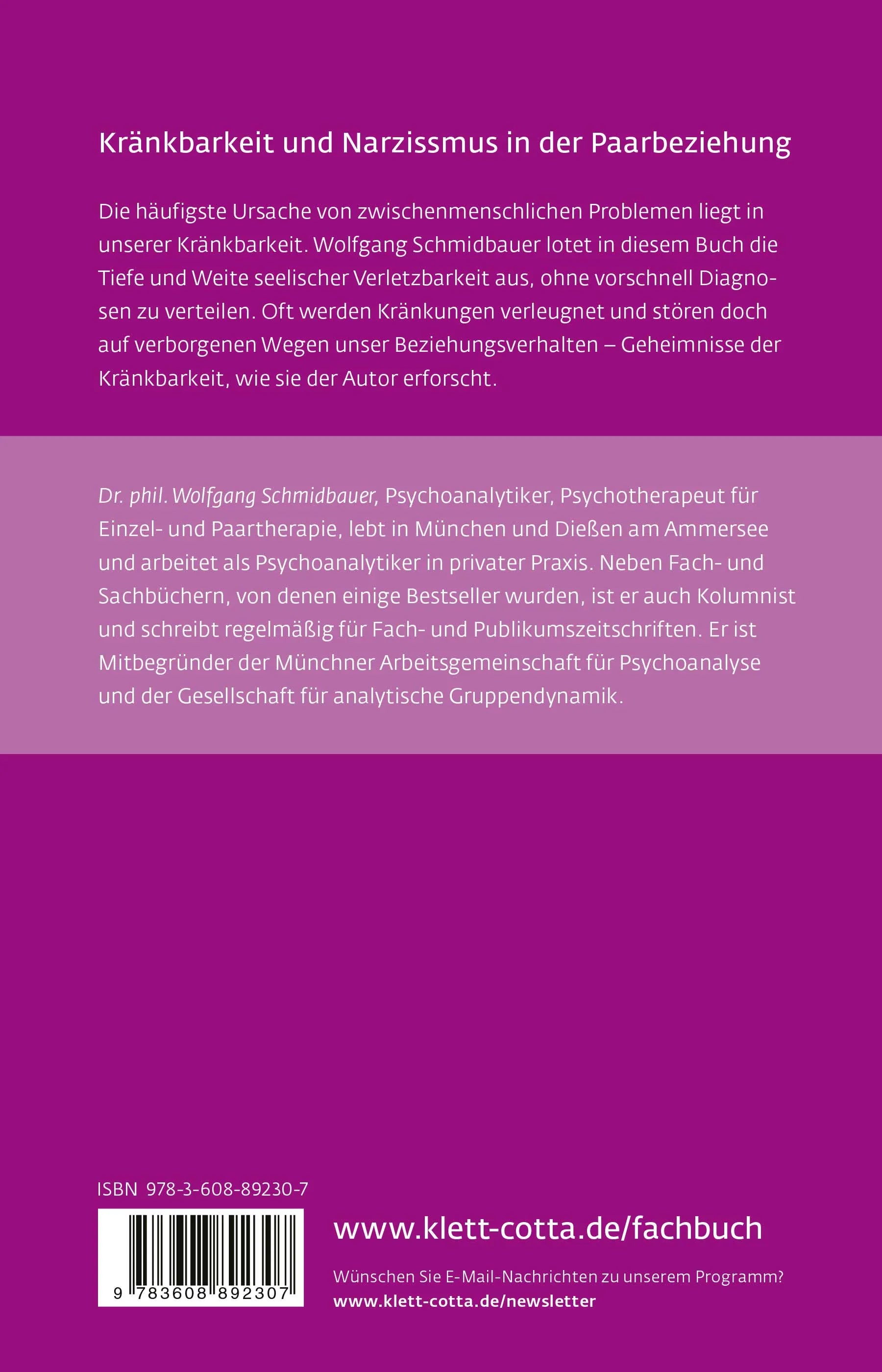 Buchrückseite von 'Die Geheimnisse der Kränkung und das Rätsel des Narzissmus' mit Klappentext - Paperback