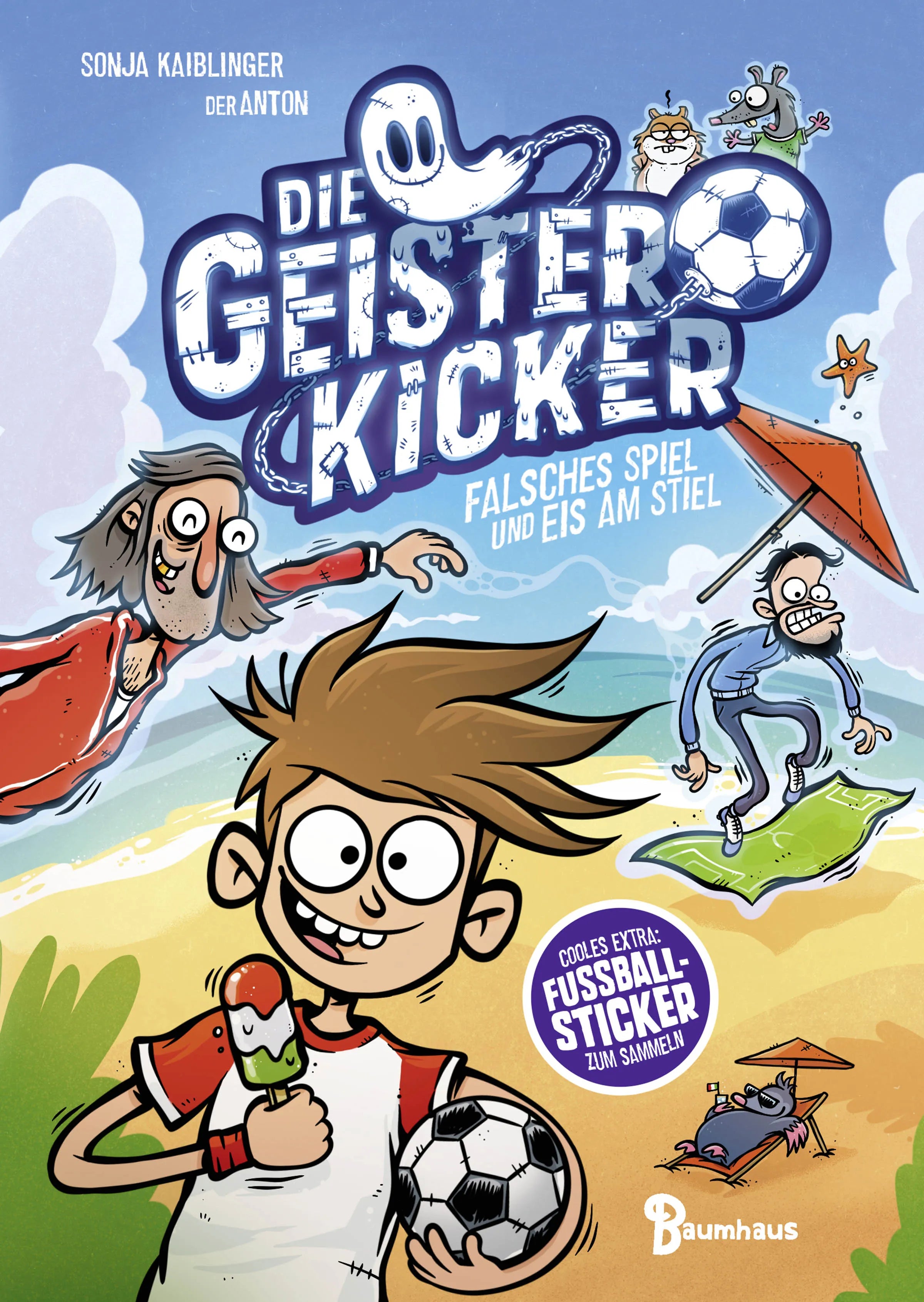 Buchcover von 'Die Geisterkicker - Falsches Spiel und Eis am Stiel' - Gebundene Ausgabe von Sonja Kaiblinger