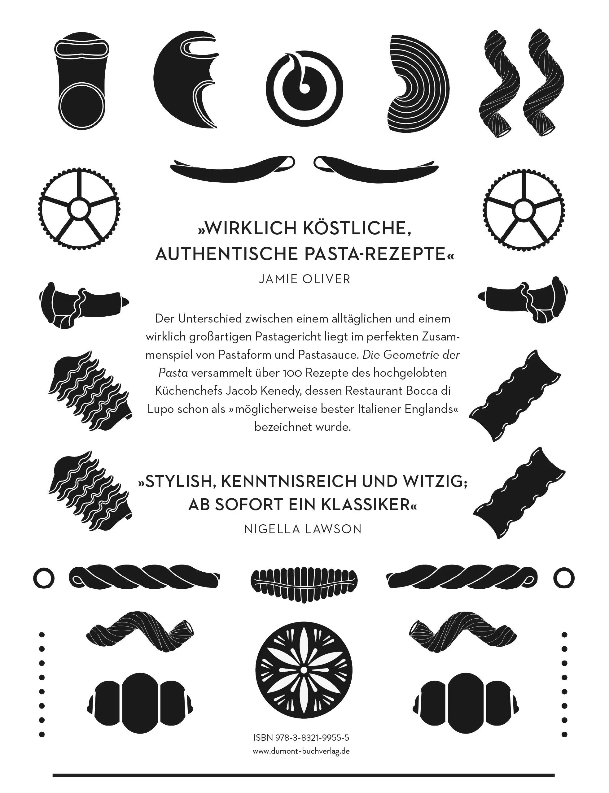 Buchrückseite von 'DIE GEOMETRIE DER PASTA' mit Klappentext - Gebundene Ausgabe