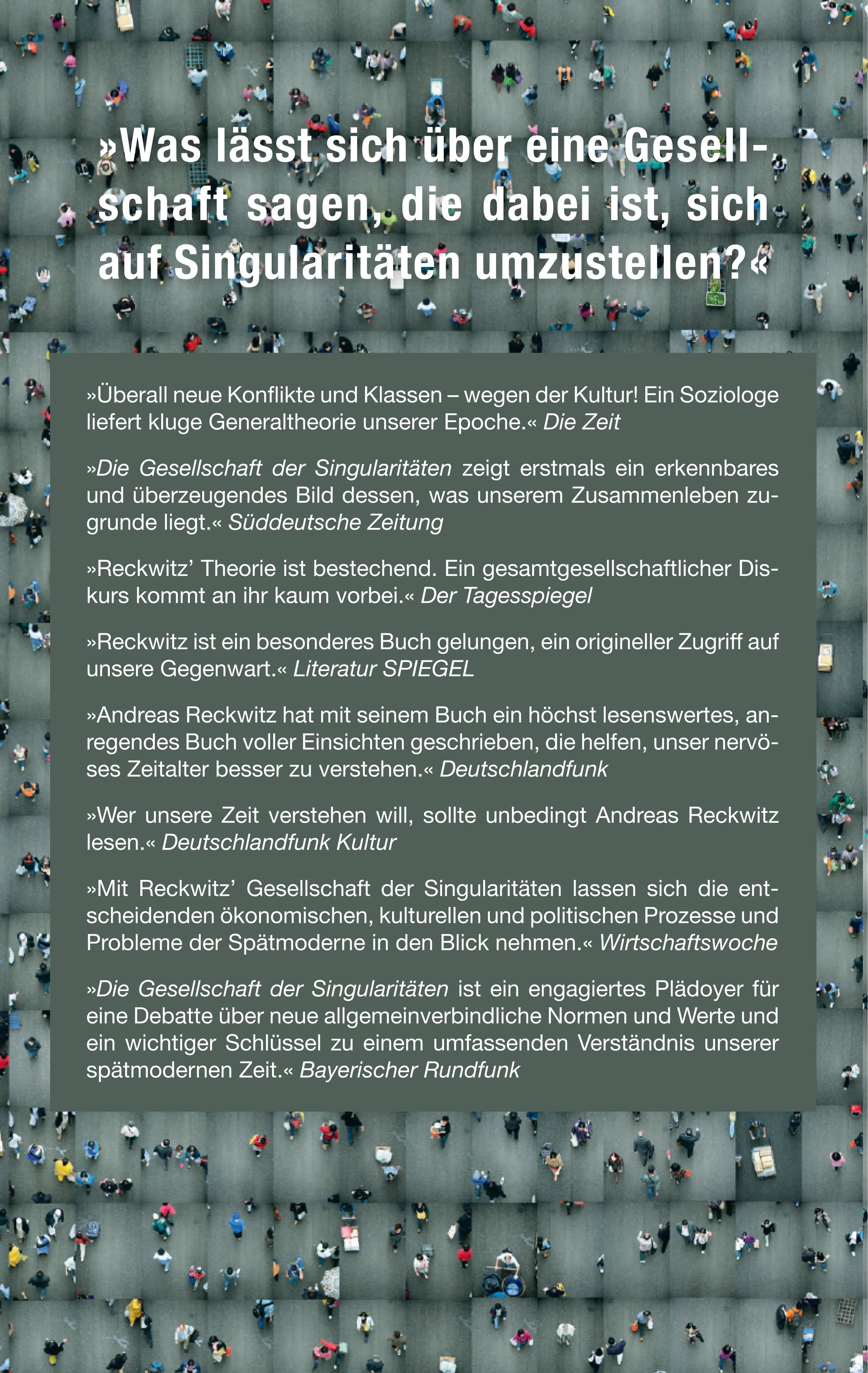 Buchrückseite von 'Die Gesellschaft der Singularitäten' mit Klappentext - Paperback