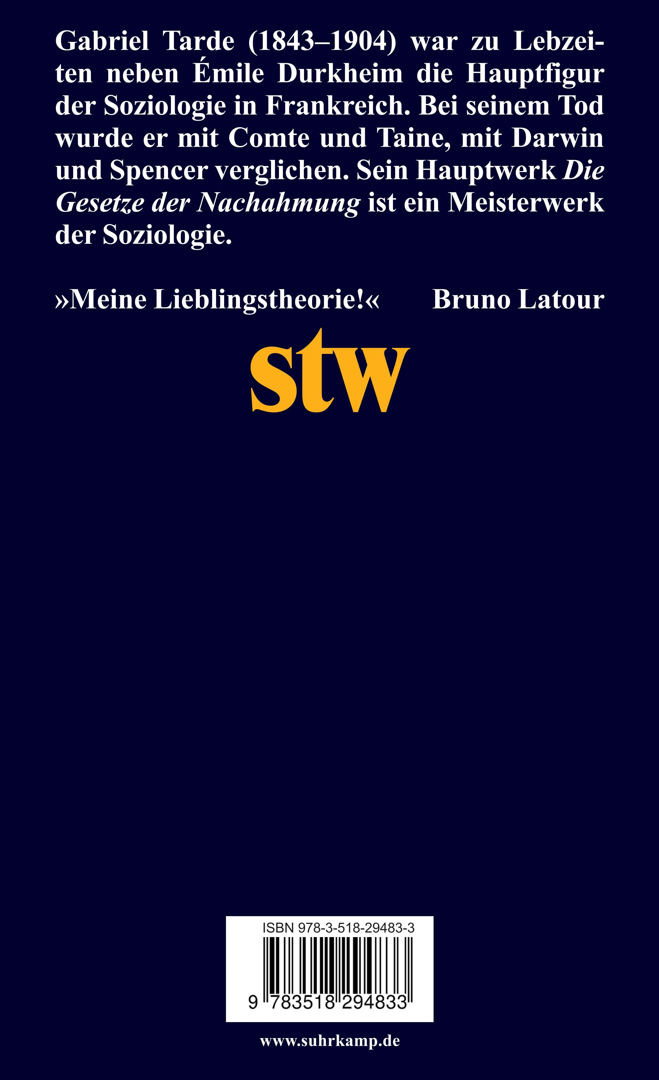 Buchrückseite von 'Die Gesetze der Nachahmung' mit Klappentext - Taschenbuch
