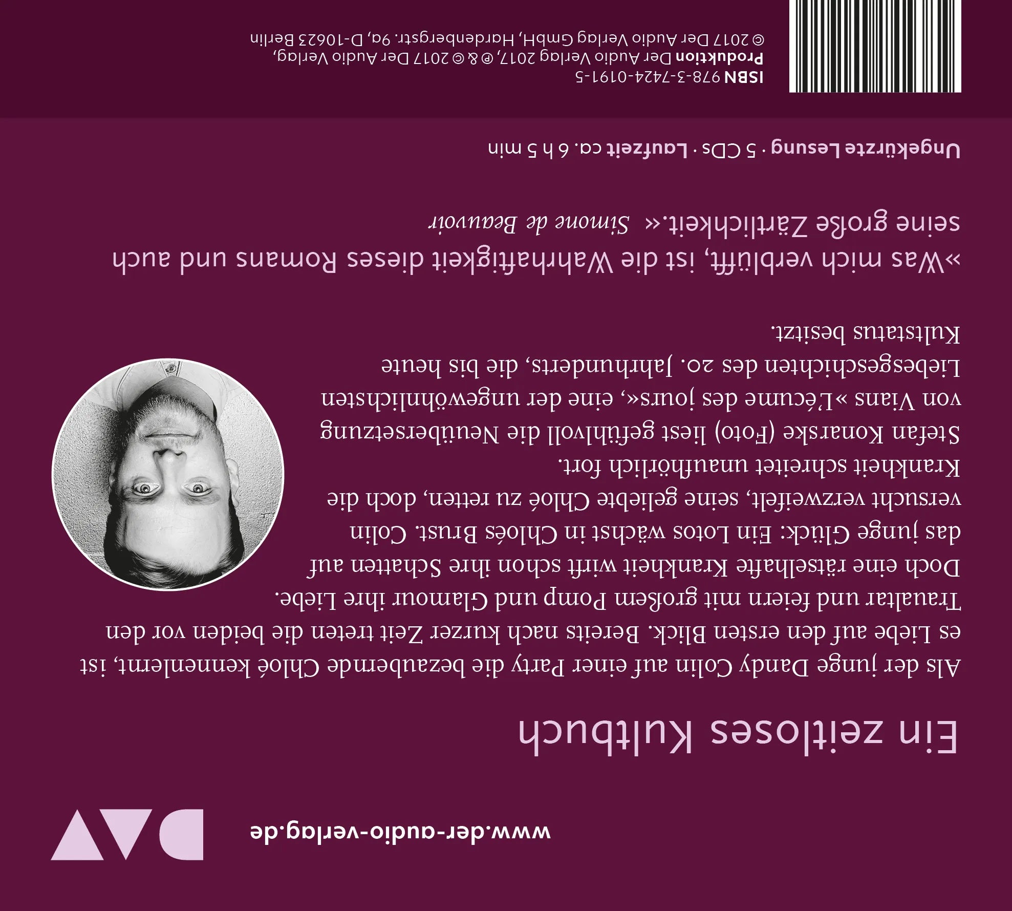 Buchrückseite von 'Die Gischt der Tage' mit Klappentext - Hörbuch (CD)