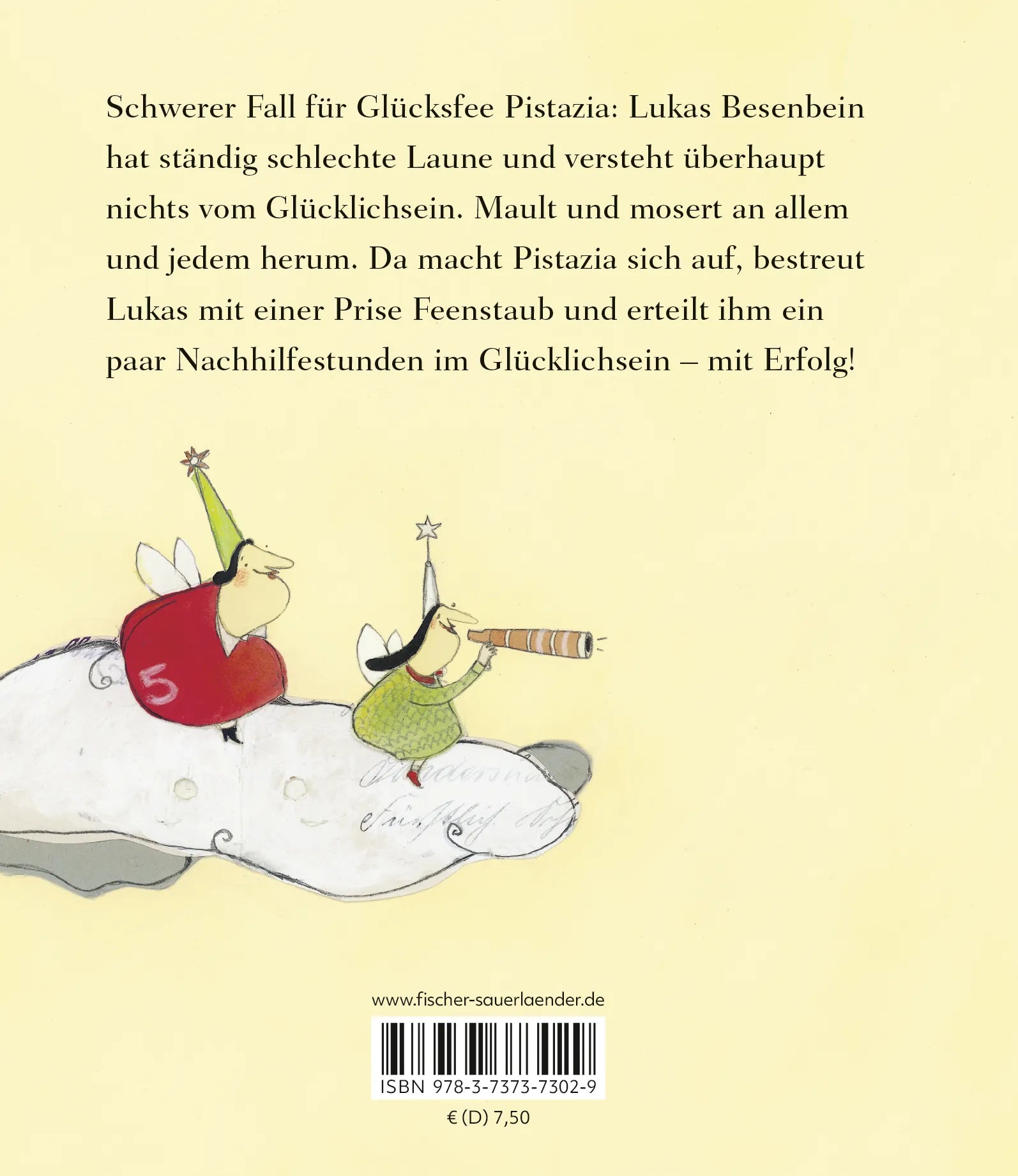 Buchrückseite von 'Die Glücksfee' mit Klappentext - Gebundene Ausgabe