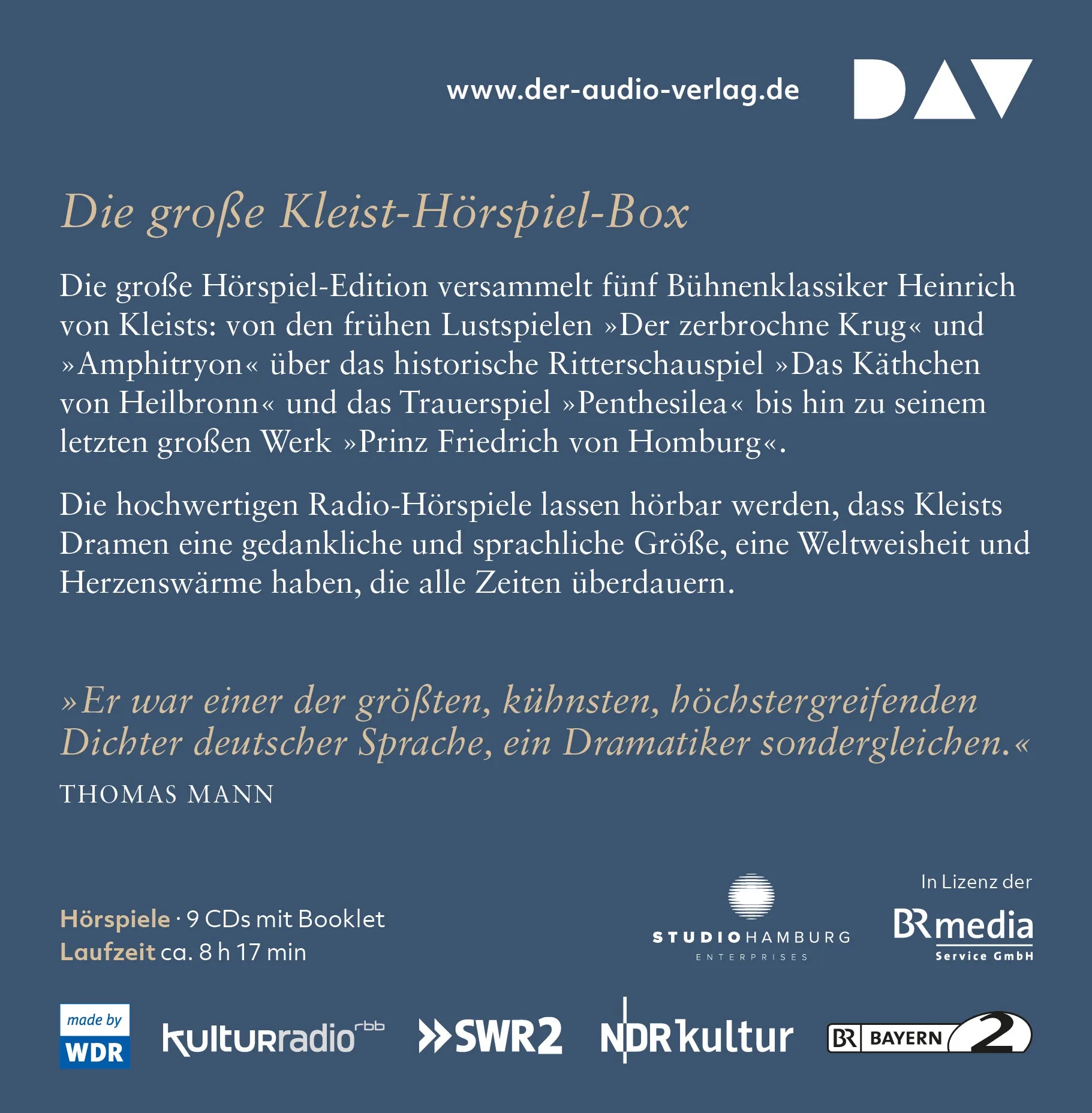 Buchrückseite von 'Die große Dramenbox' mit Klappentext - Hörbuch (CD)