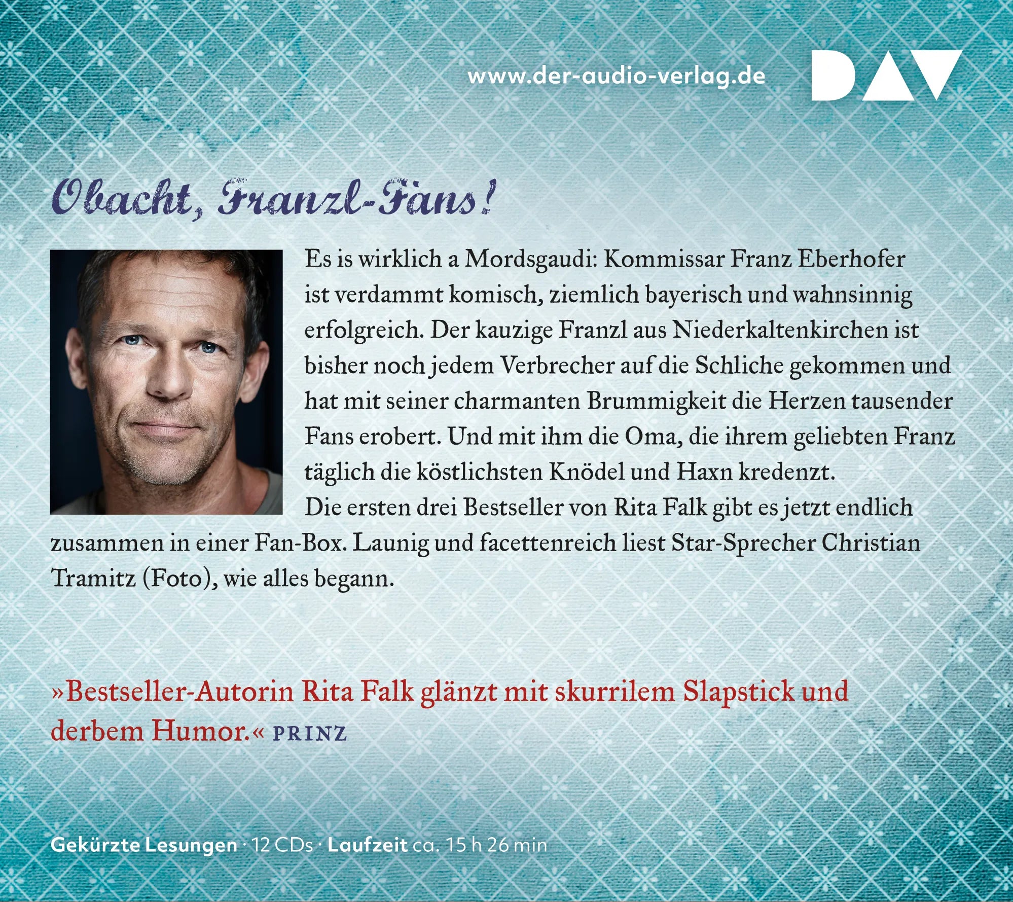 Buchrückseite von 'Die große Franz-Eberhofer-Box 1' mit Klappentext - Hörbuch (CD)