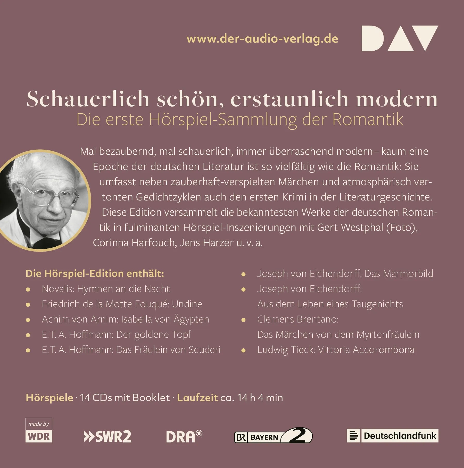Buchrückseite von 'Die große Hörspiel-Edition der Romantik' mit Klappentext - Hörbuch (CD)