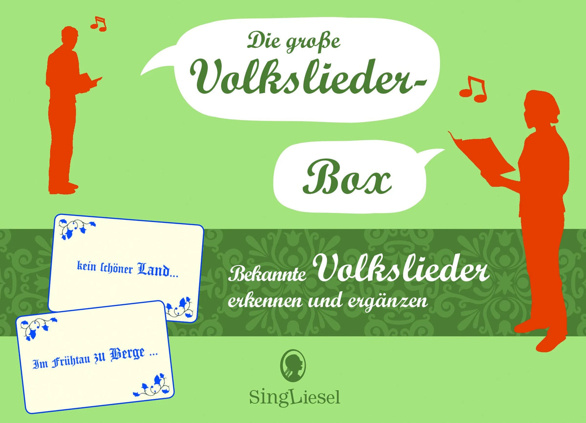 Quizspiel: Die große Volkslieder-Quiz-Box für Senioren. Das Spiel rund um bekannte Volkslieder für Senioren. Auch mit Demenz. Spiele Box mit 100 Karten.