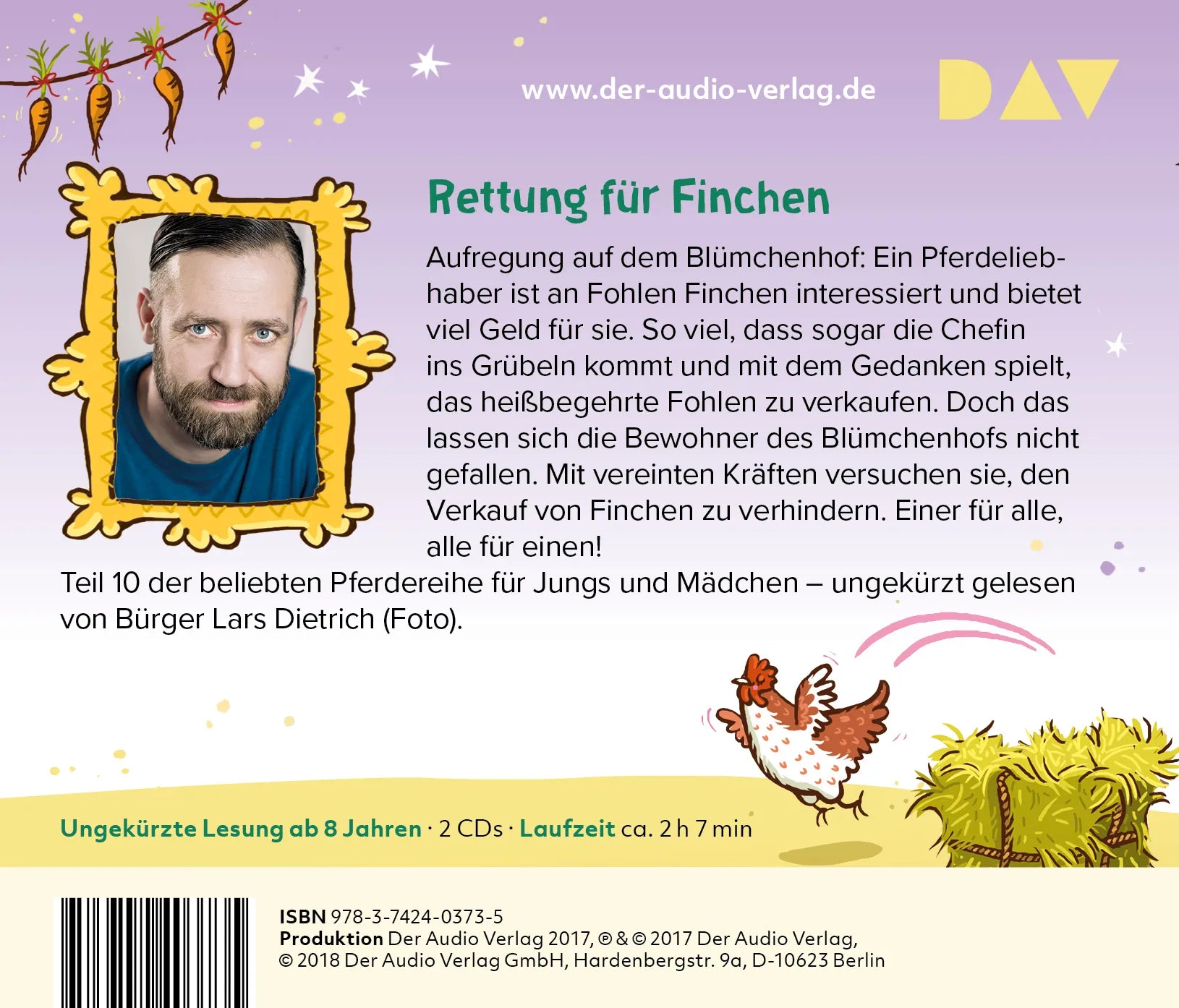 Buchrückseite von 'Die Haferhorde – Teil 10: Für kein Heu der Welt' mit Klappentext - Hörbuch (CD)