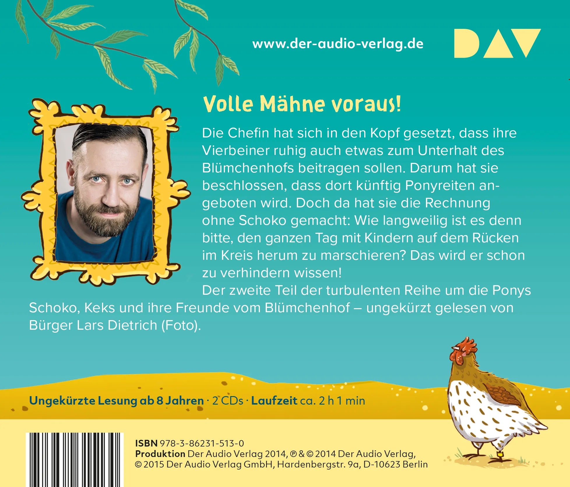 Buchrückseite von 'Die Haferhorde – Teil 2: Volle Mähne!' mit Klappentext - Hörbuch (CD)