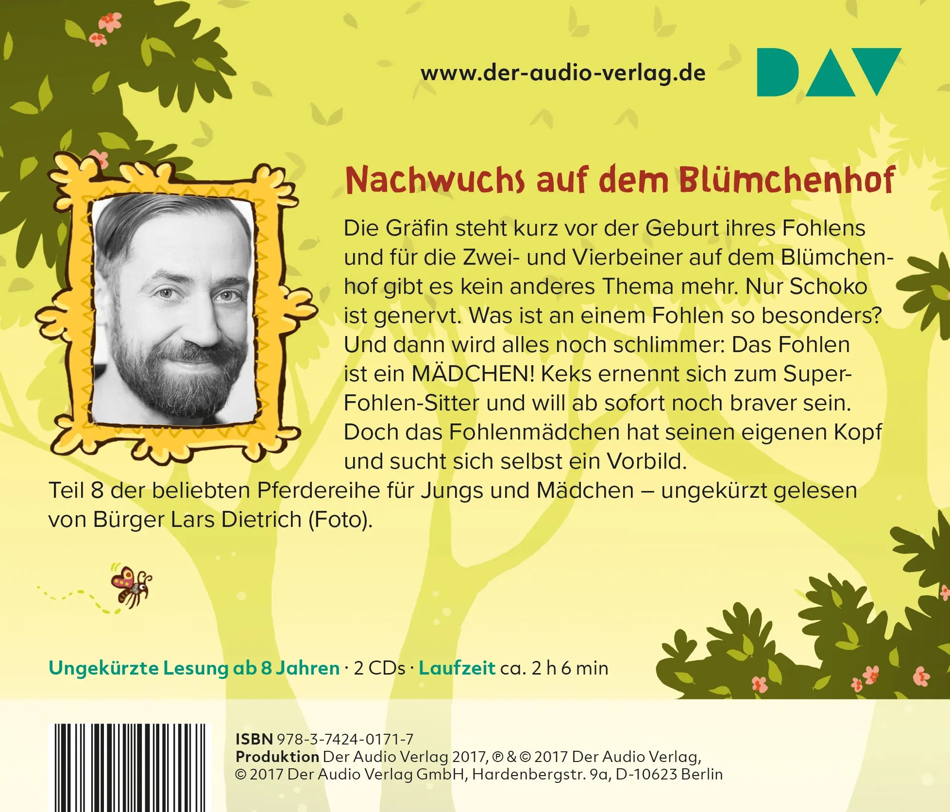 Buchrückseite von 'Die Haferhorde – Teil 8: So ein Fohlentheater!' mit Klappentext - Hörbuch (CD)