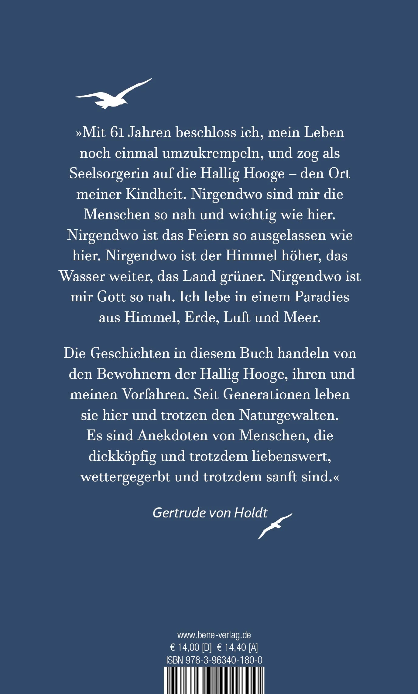 Buchrückseite von 'Die Halligpastorin' mit Klappentext - Gebundene Ausgabe