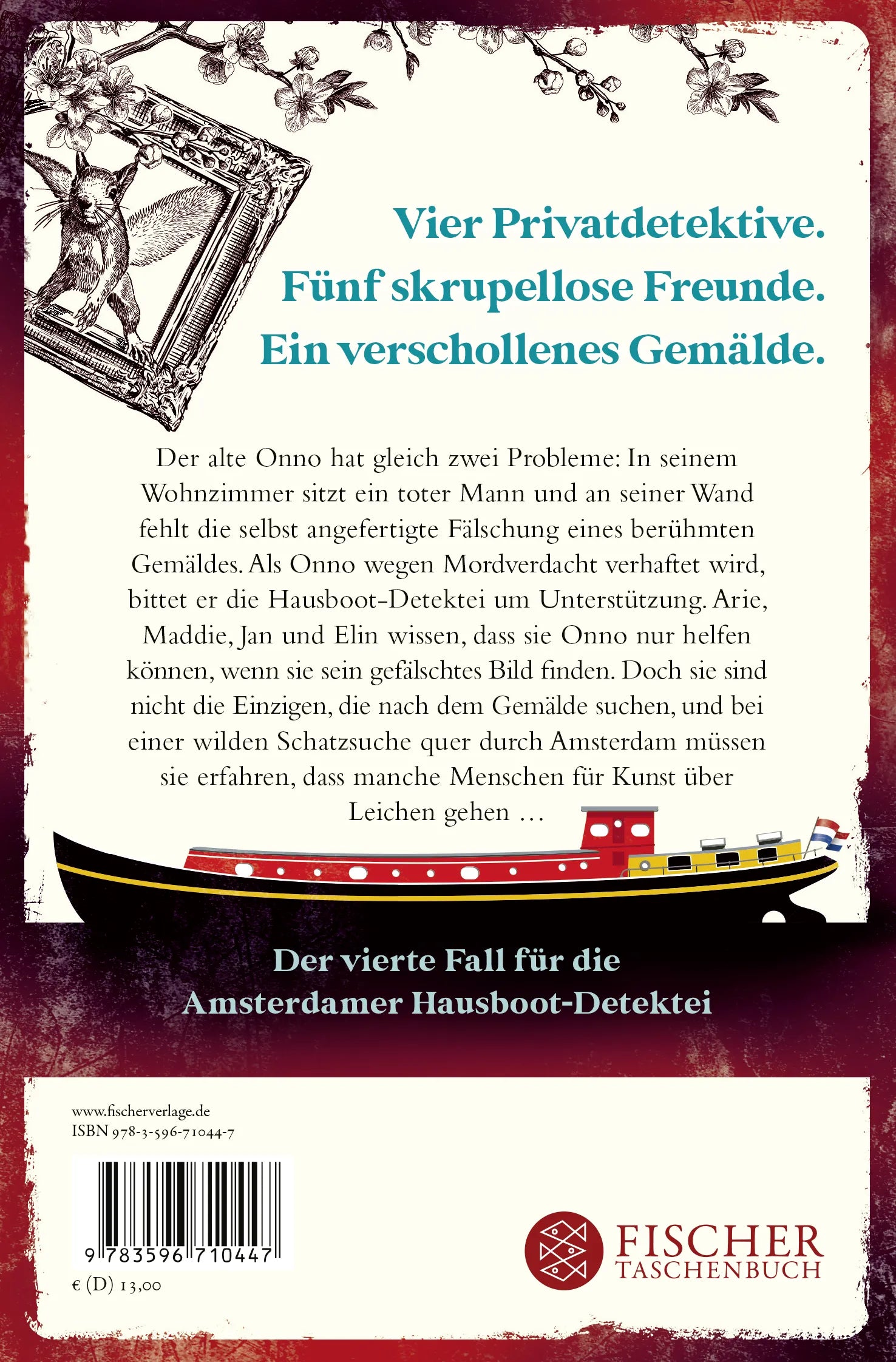 Buchrückseite von 'Die Hausboot-Detektei - Tödliche Farben' mit Klappentext - Taschenbuch