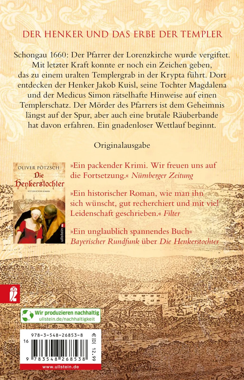 Buchrückseite von 'Die Henkerstochter und der schwarze Mönch' mit Klappentext - Taschenbuch