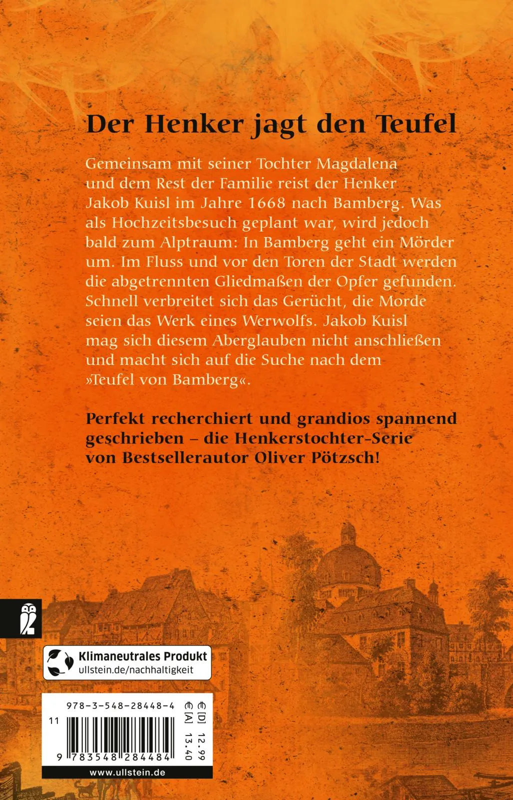 Buchrückseite von 'Die Henkerstochter und der Teufel von Bamberg' mit Klappentext - Taschenbuch