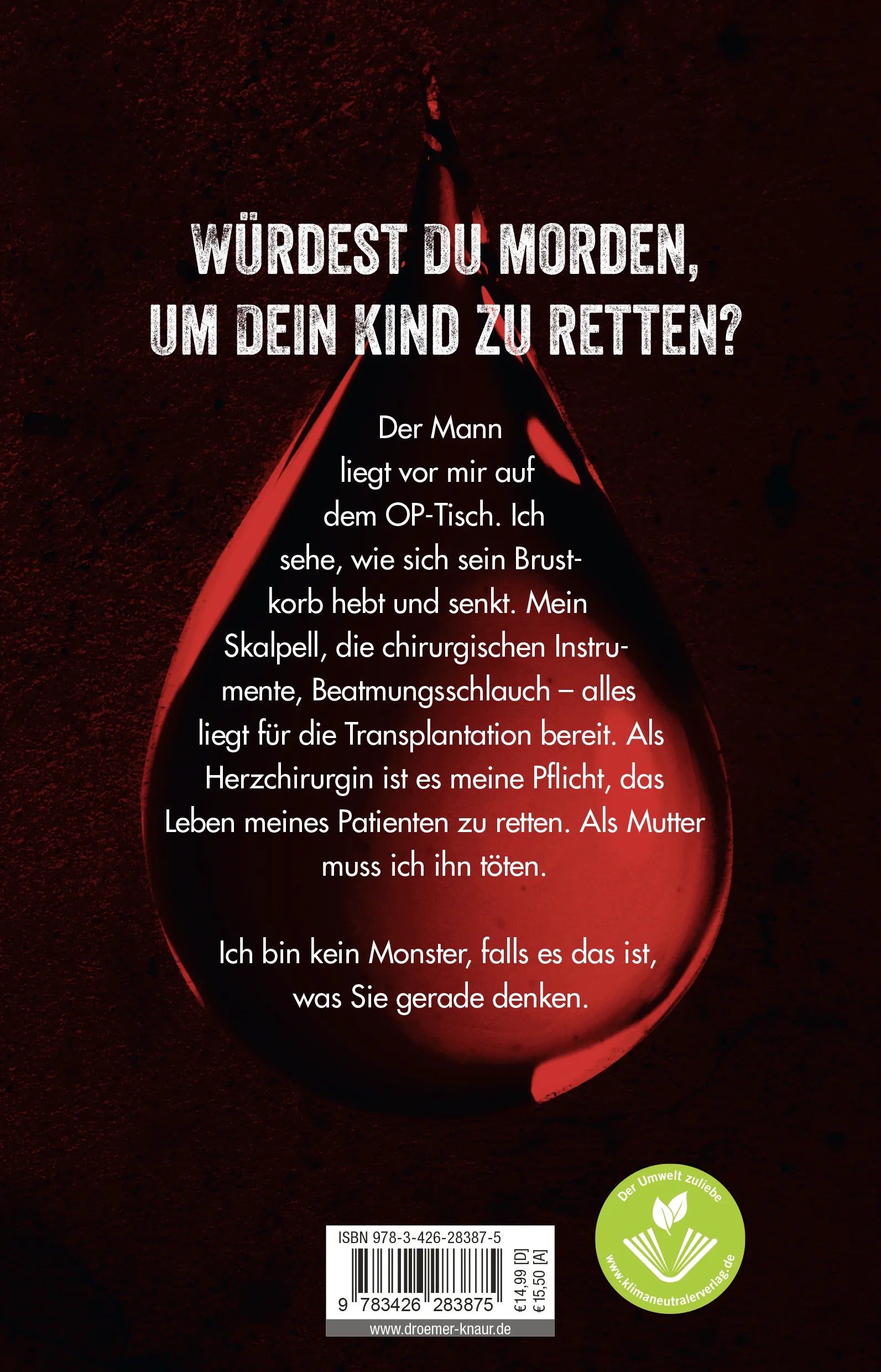 Buchrückseite von 'Die Herzchirurgin' mit Klappentext - Paperback