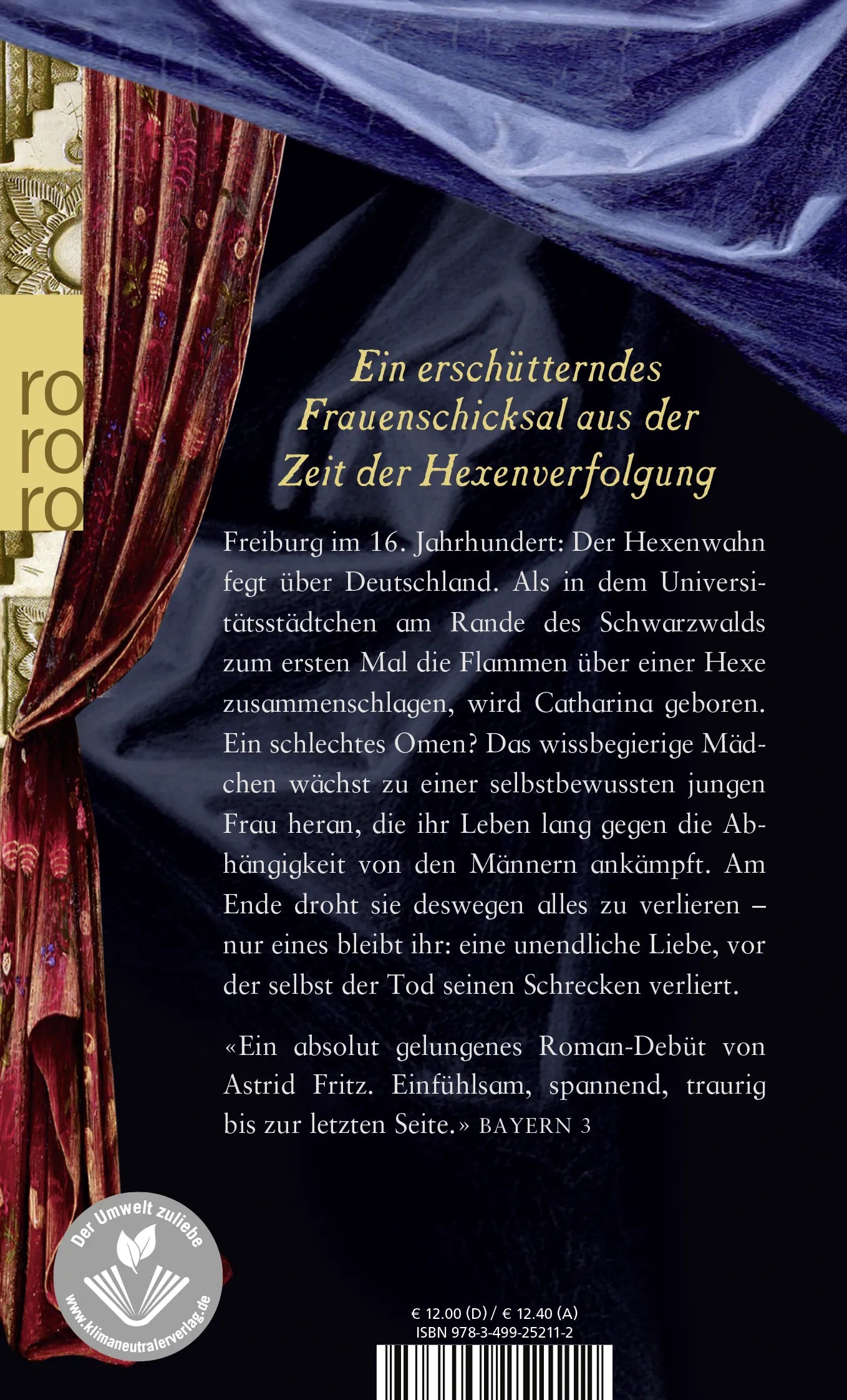 Buchrückseite von 'Die Hexe von Freiburg' mit Klappentext - Taschenbuch