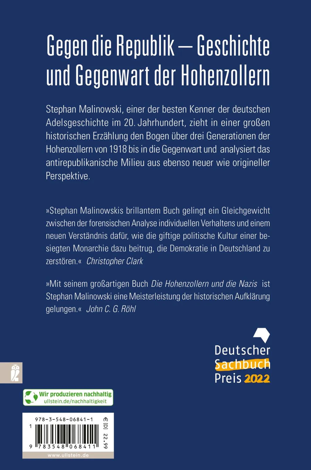 Buchrückseite von 'Die Hohenzollern und die Nazis' mit Klappentext - Taschenbuch