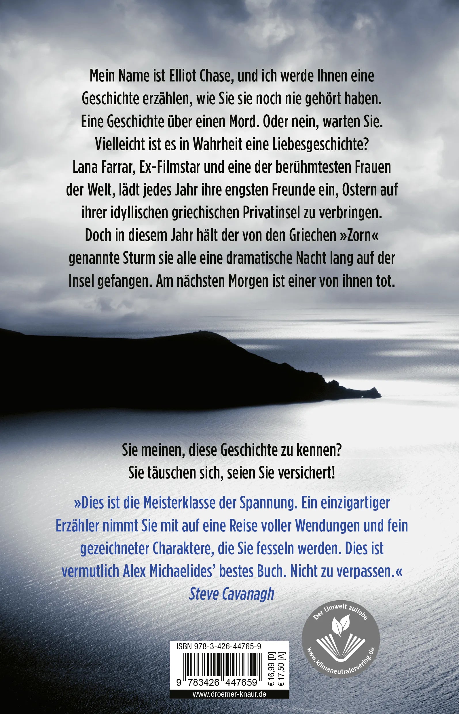 Buchrückseite von 'Die Insel des Zorns' mit Klappentext - Paperback
