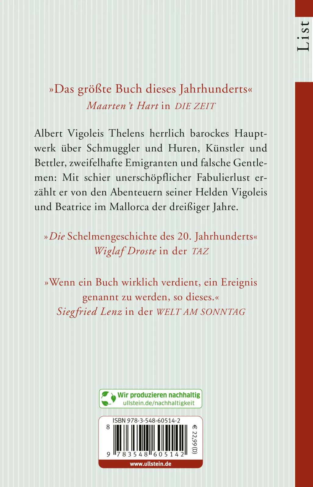 Buchrückseite von 'Die Insel des zweiten Gesichts' mit Klappentext - Taschenbuch