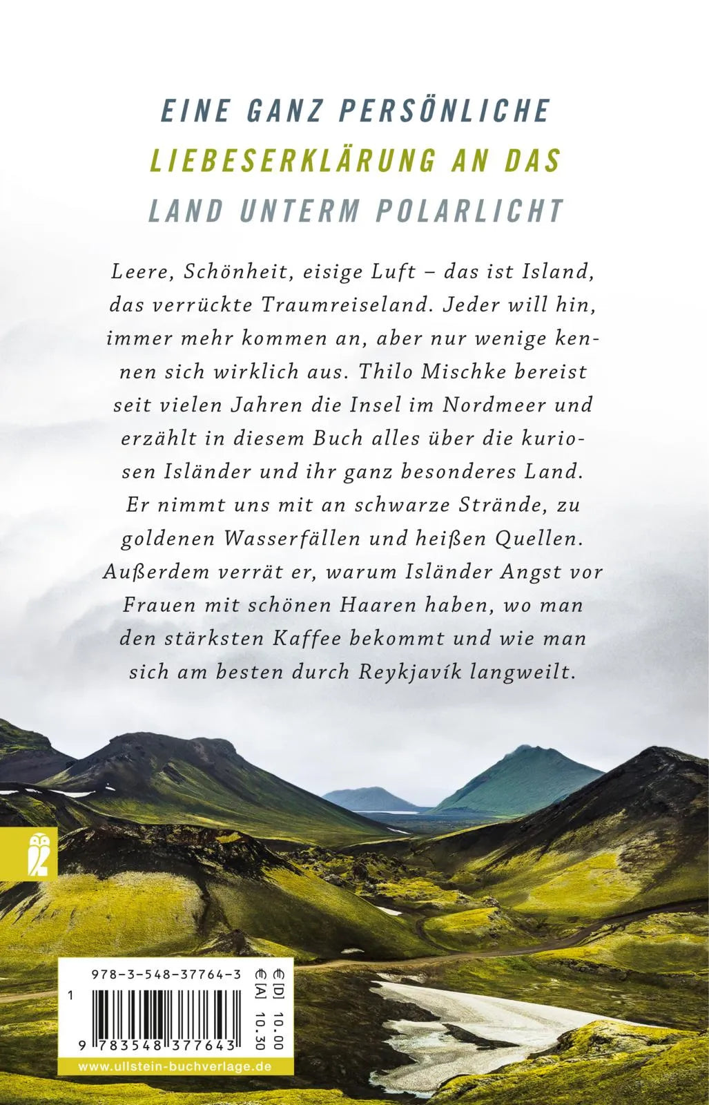 Buchrückseite von 'Die Isländer, die Elfen und ich' mit Klappentext - Taschenbuch