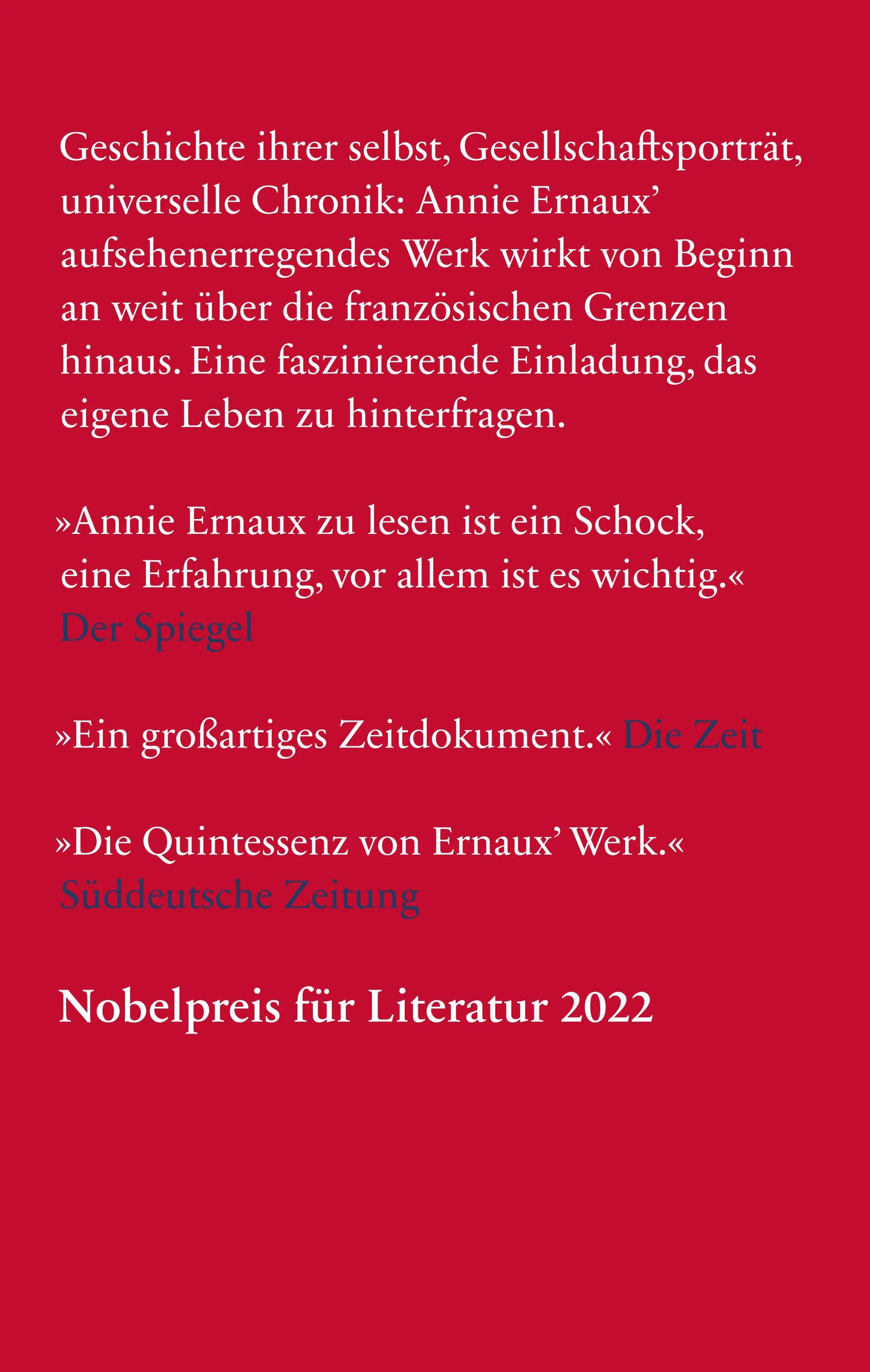 Buchrückseite von 'Die Jahre' mit Klappentext - Gebundene Ausgabe