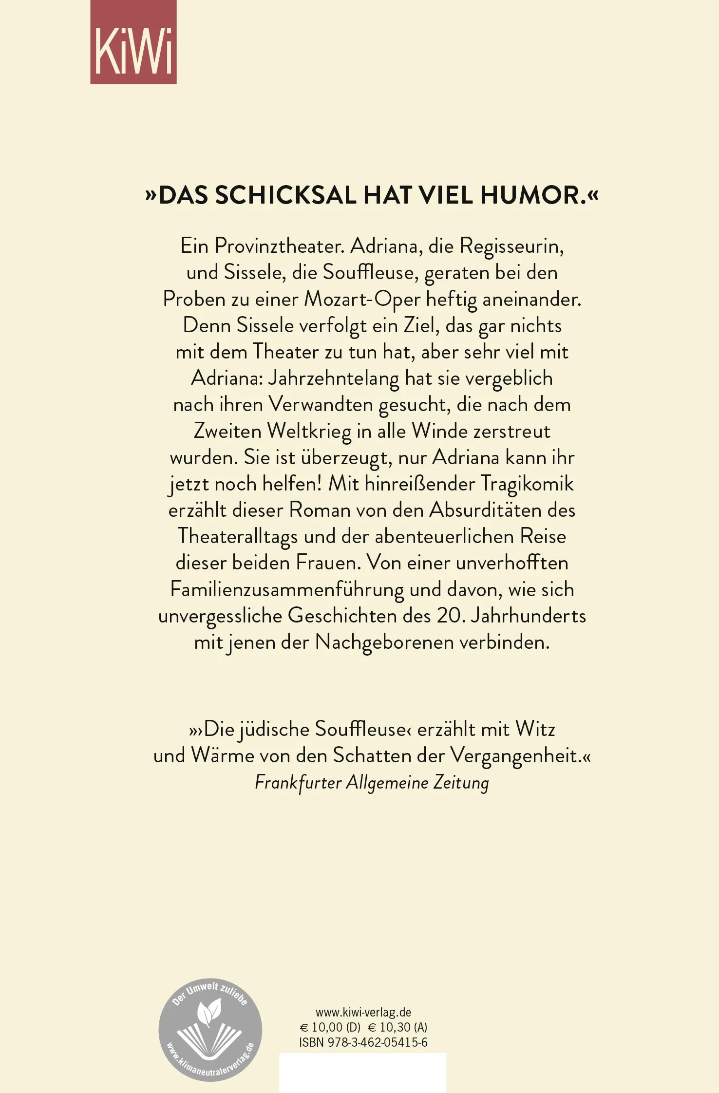 Buchrückseite von 'Die jüdische Souffleuse' mit Klappentext - Taschenbuch
