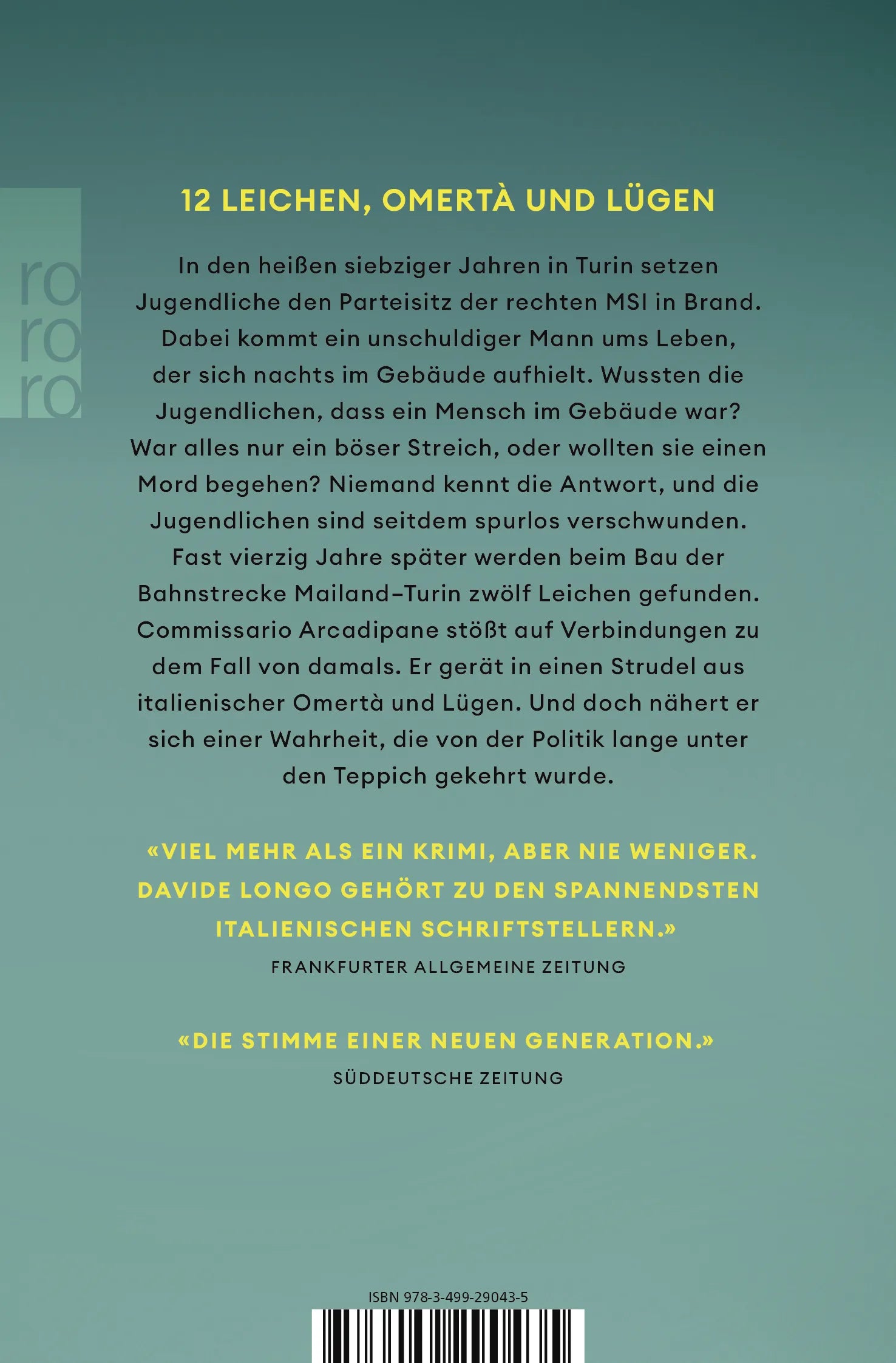 Buchrückseite von 'Die jungen Bestien' mit Klappentext - Taschenbuch