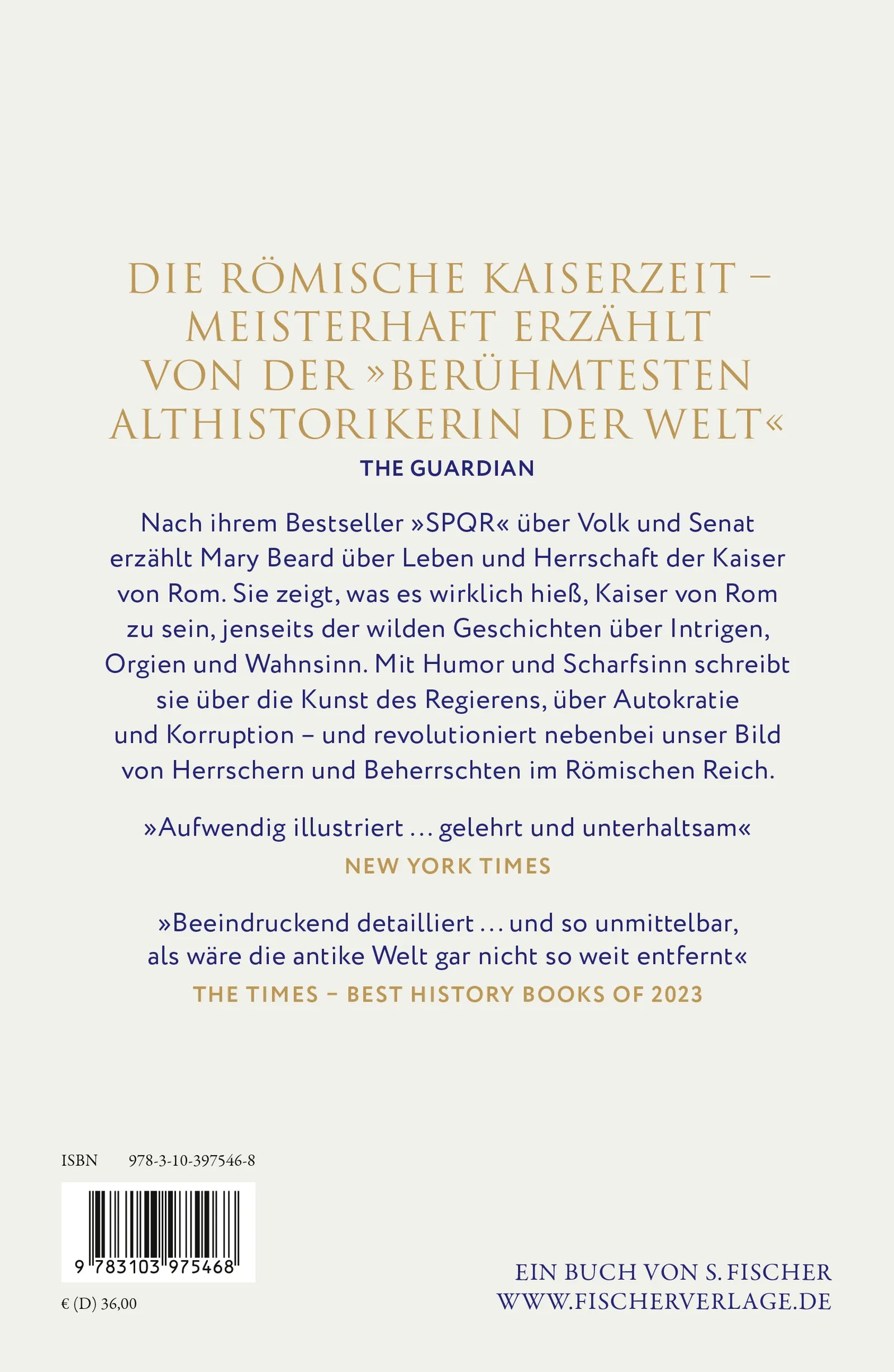 Buchrückseite von 'Die Kaiser von Rom' mit Klappentext - Gebundene Ausgabe