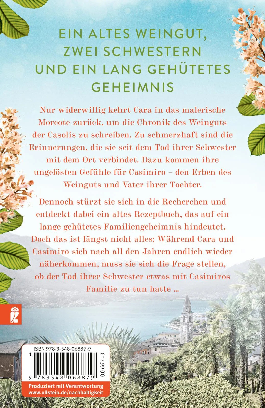Buchrückseite von 'Die Kastanienschwestern' mit Klappentext - Taschenbuch