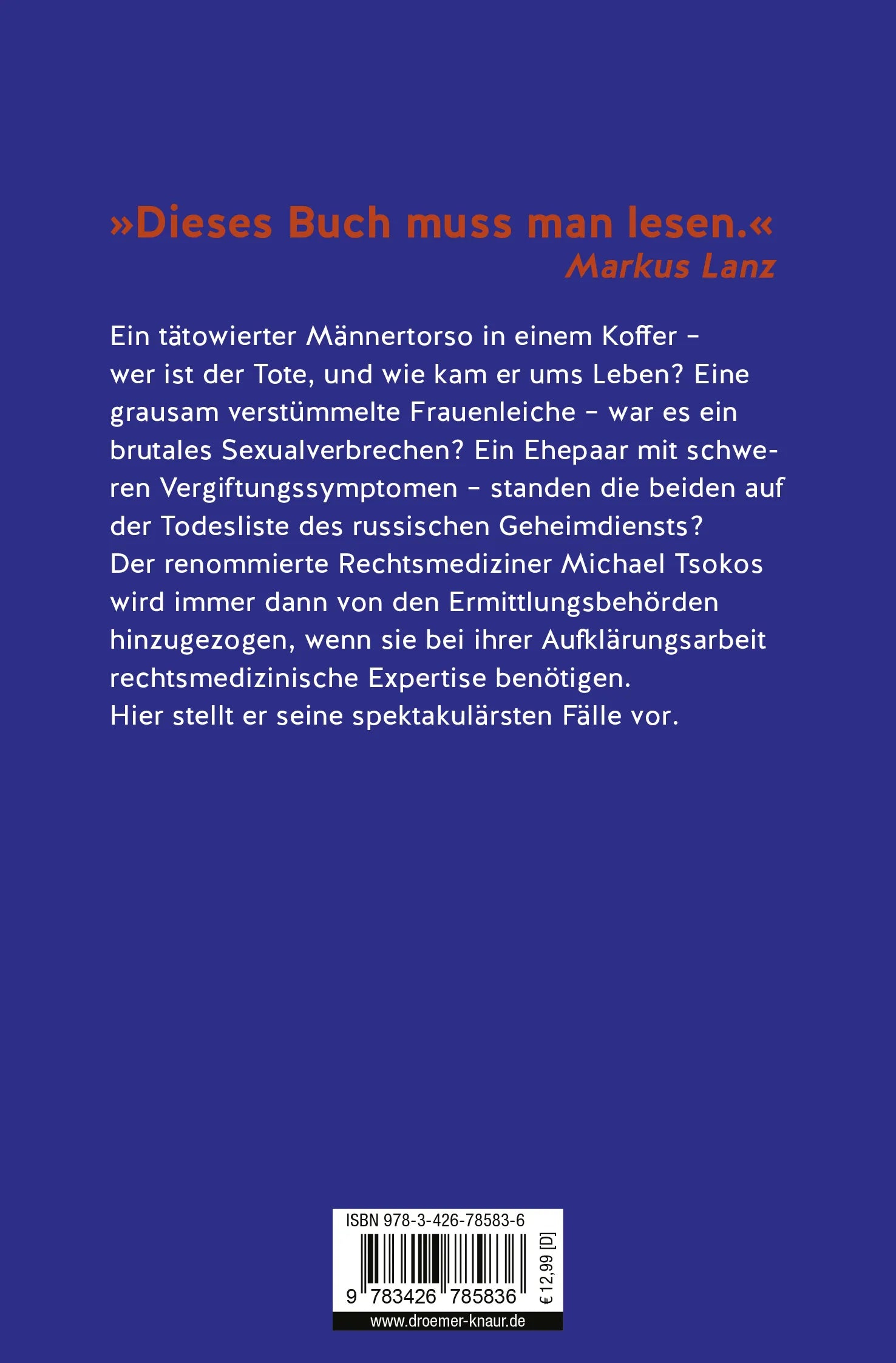 Buchrückseite von 'Die Klaviatur des Todes' mit Klappentext - Taschenbuch