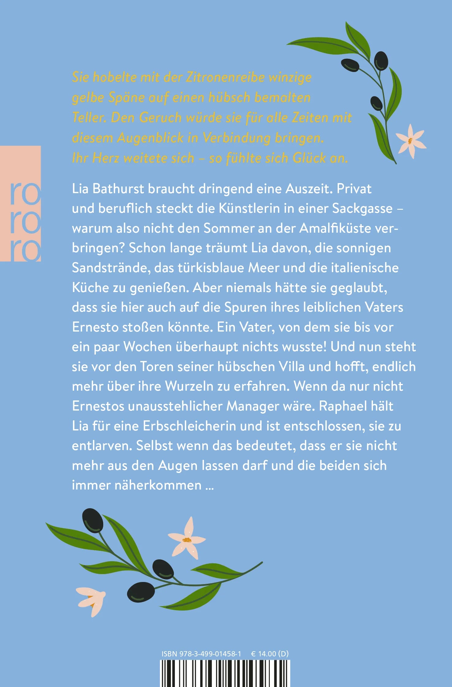 Buchrückseite von 'Die kleine Villa in Italien' mit Klappentext - Taschenbuch
