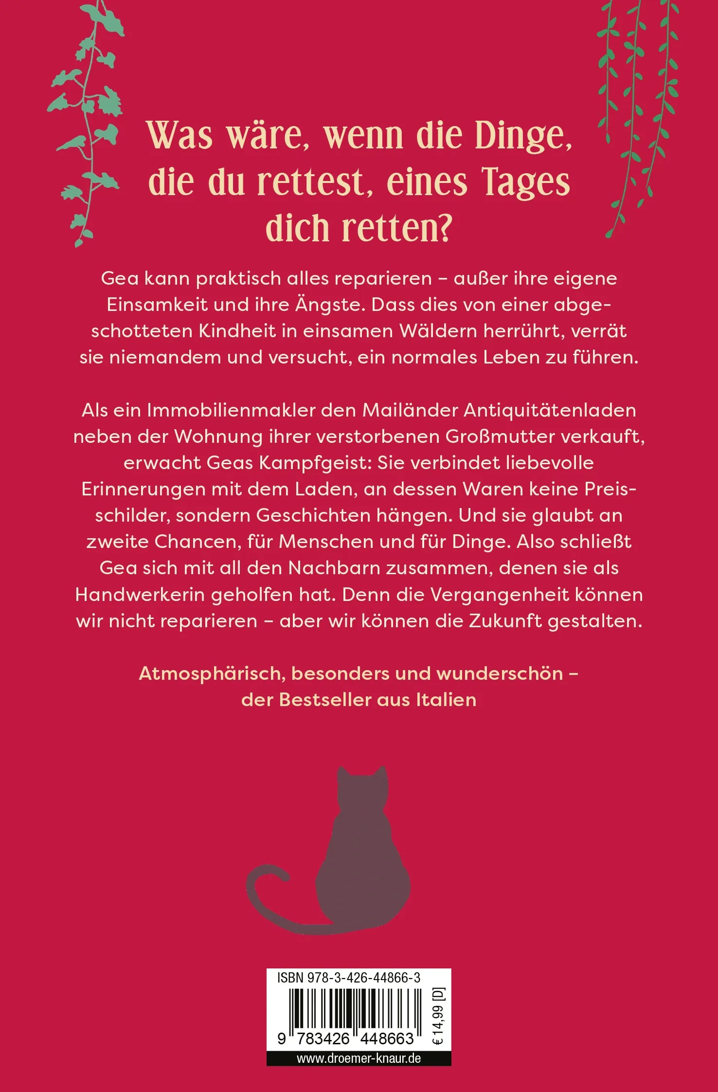 Buchrückseite von 'Die kleine Werkstatt der geretteten Dinge' mit Klappentext - Taschenbuch