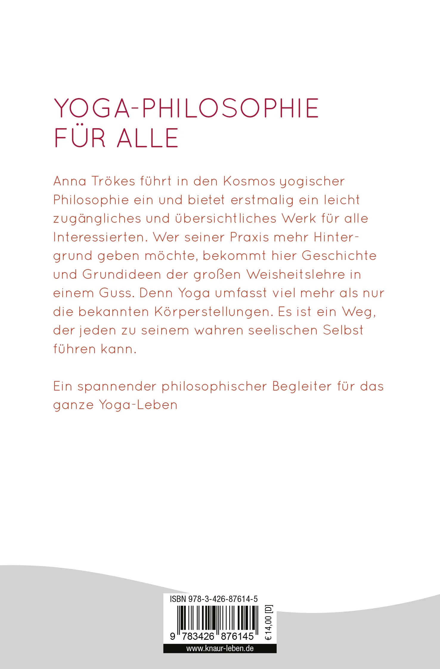 Buchrückseite von 'Die kleine Yoga-Philosophie' mit Klappentext - Taschenbuch