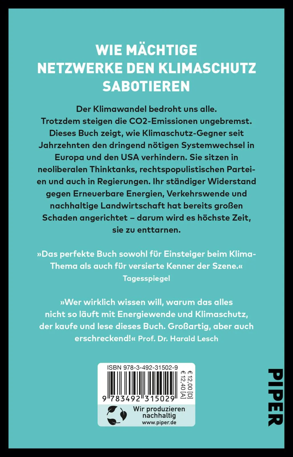 Buchrückseite von 'Die Klimaschmutzlobby' mit Klappentext - Taschenbuch