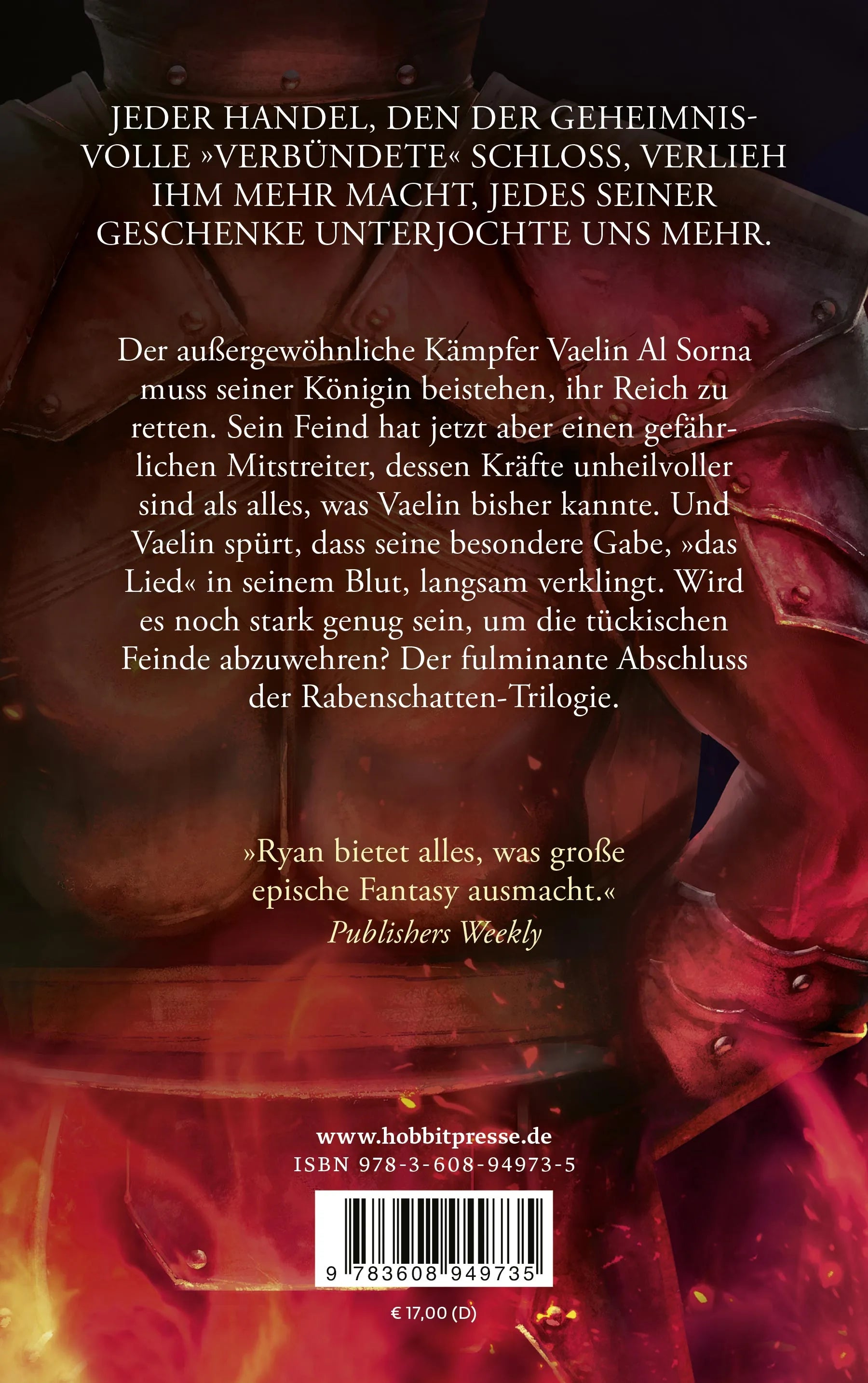 Buchrückseite von 'Die Königin der Flammen' mit Klappentext - Taschenbuch