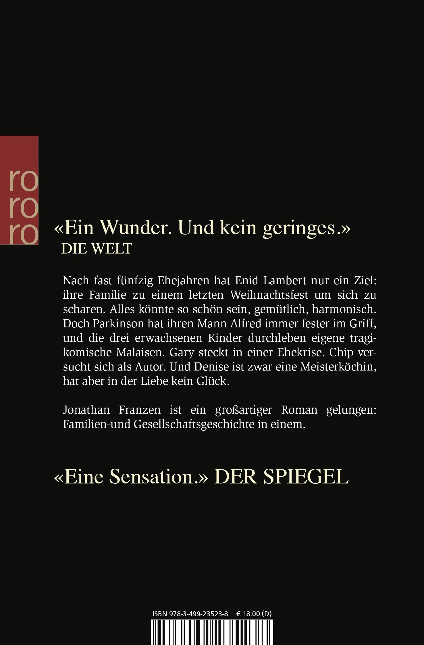 Buchrückseite von 'Die Korrekturen' mit Klappentext - Taschenbuch