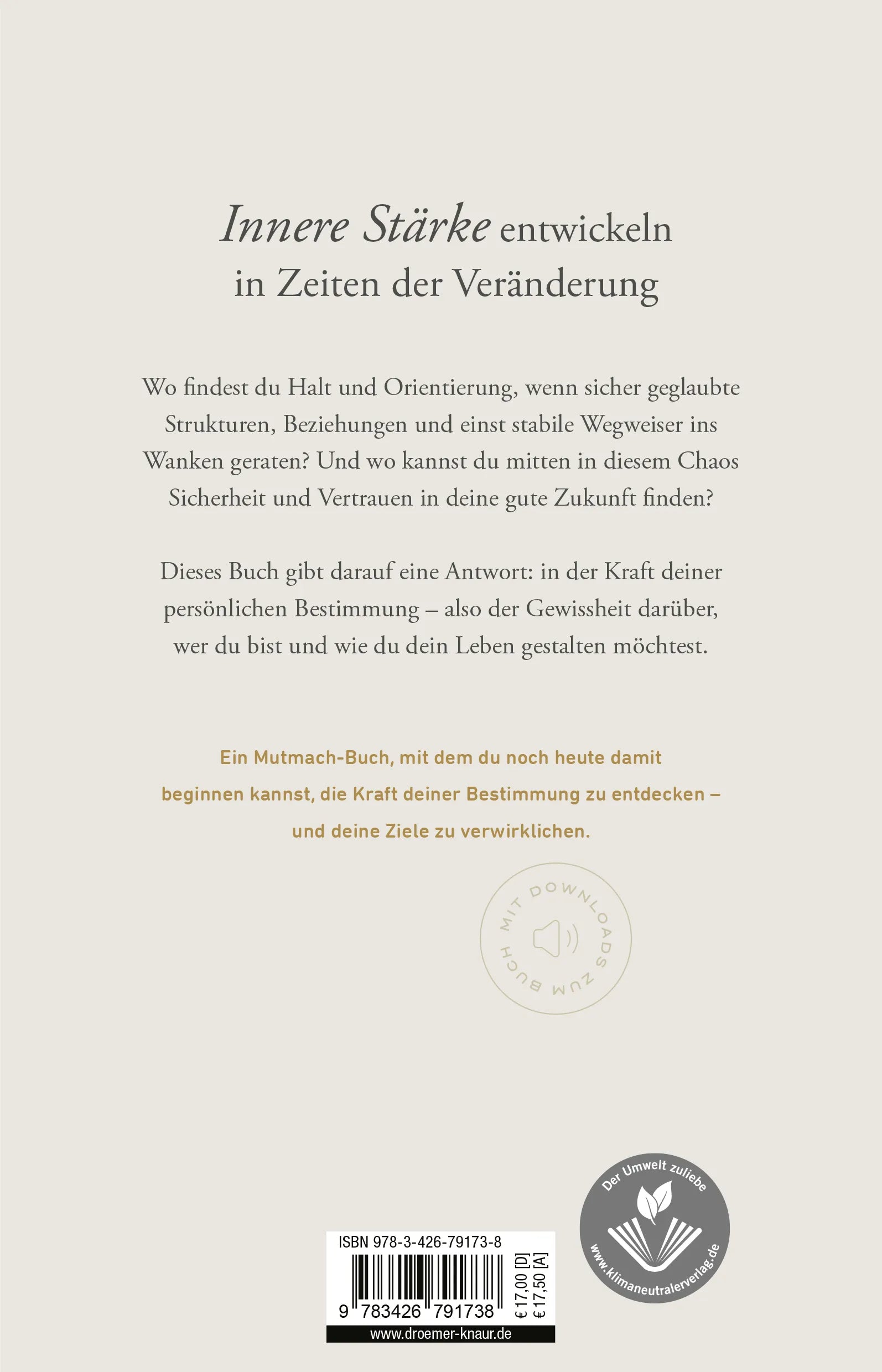 Buchrückseite von 'Die Kraft deiner Bestimmung' mit Klappentext - Paperback