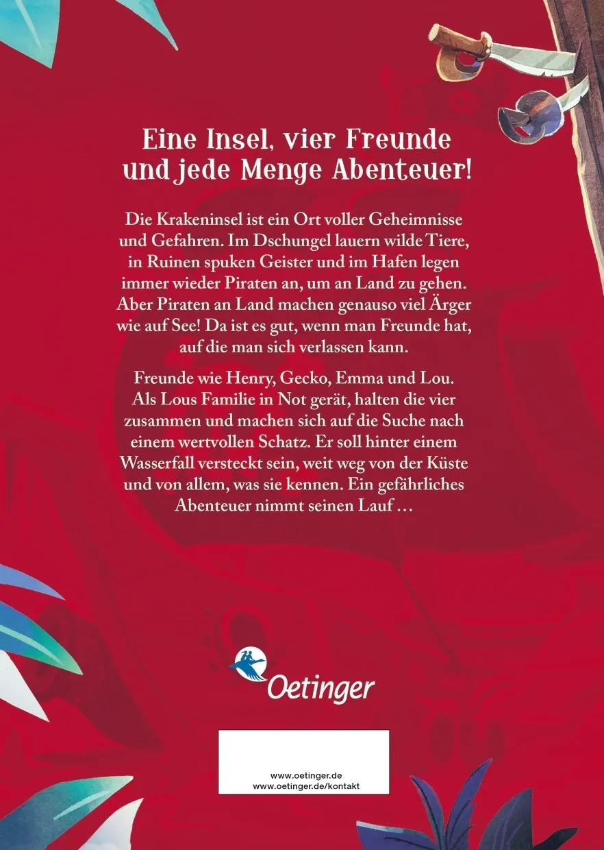 Buchrückseite von 'Die Krakeninsel 1. Piraten in Sicht!' mit Klappentext - Gebundene Ausgabe