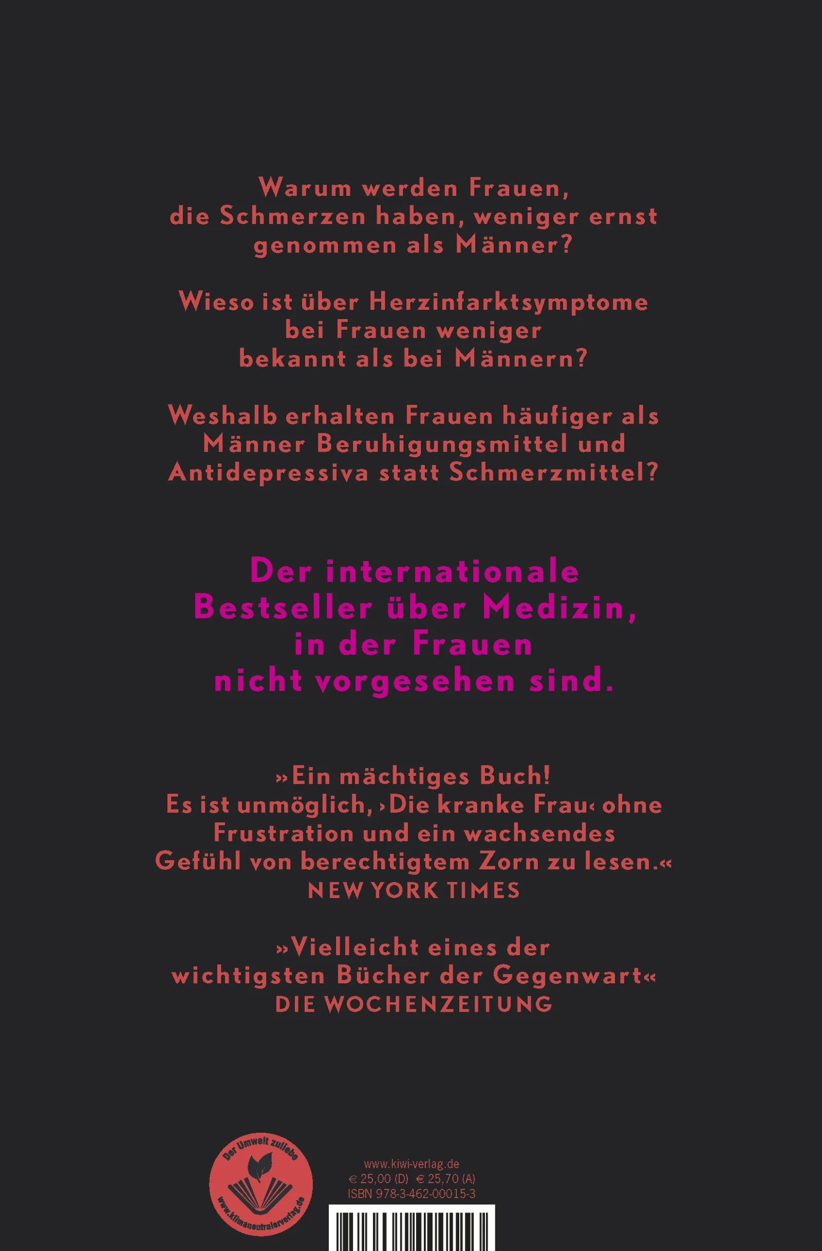 Buchrückseite von 'Die kranke Frau' mit Klappentext - Gebundene Ausgabe