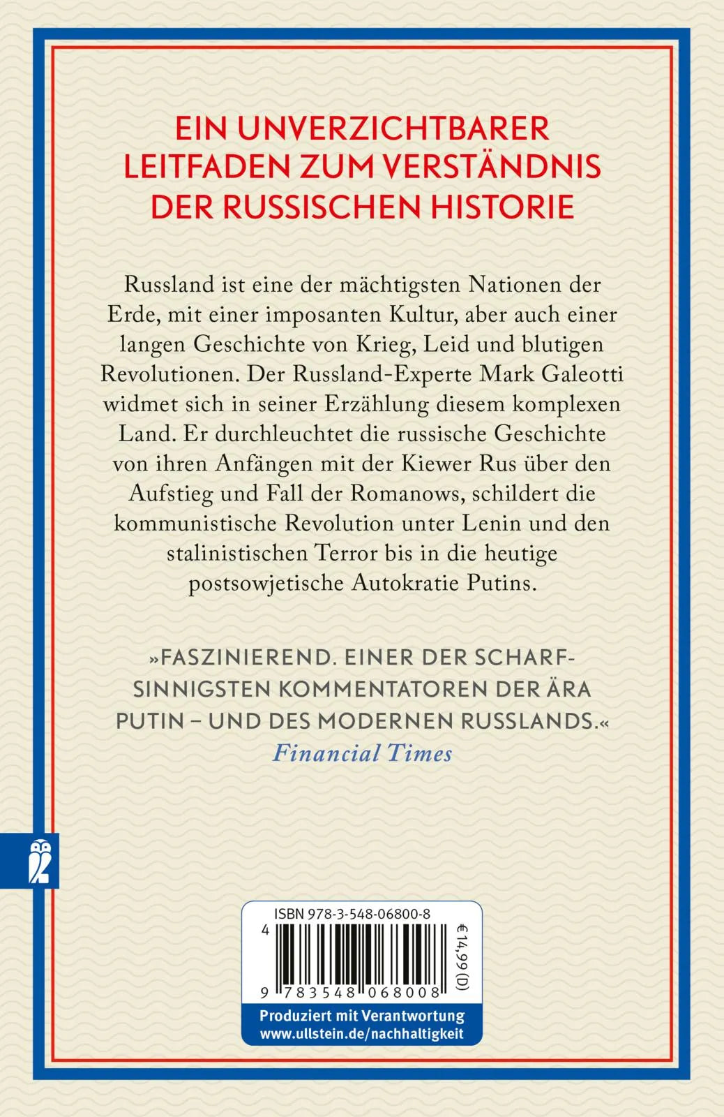 Buchrückseite von 'Die kürzeste Geschichte Russlands' mit Klappentext - Taschenbuch